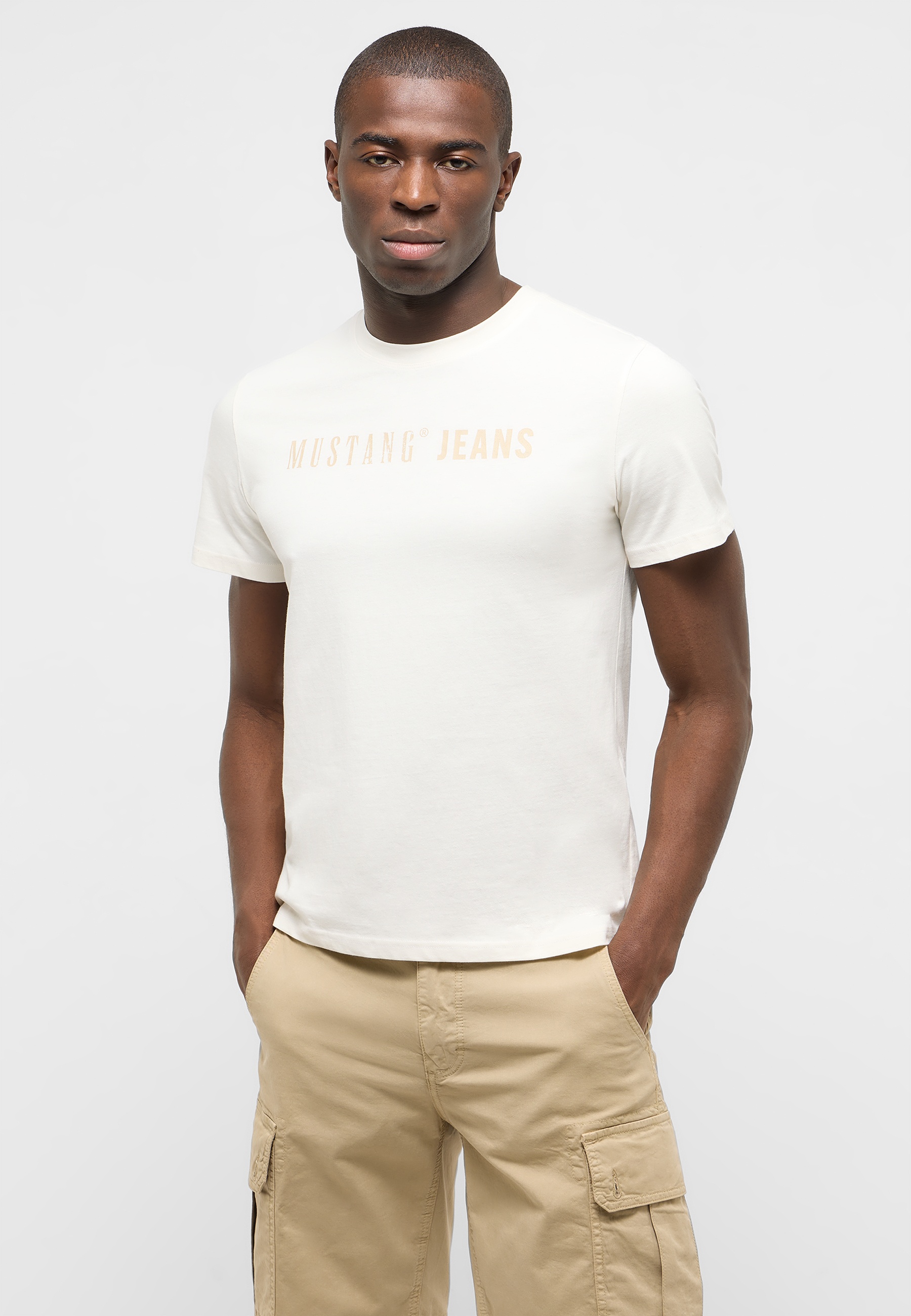 T-Shirt, Baumwolle, Weiß, Mustang Jeans, Rundhals