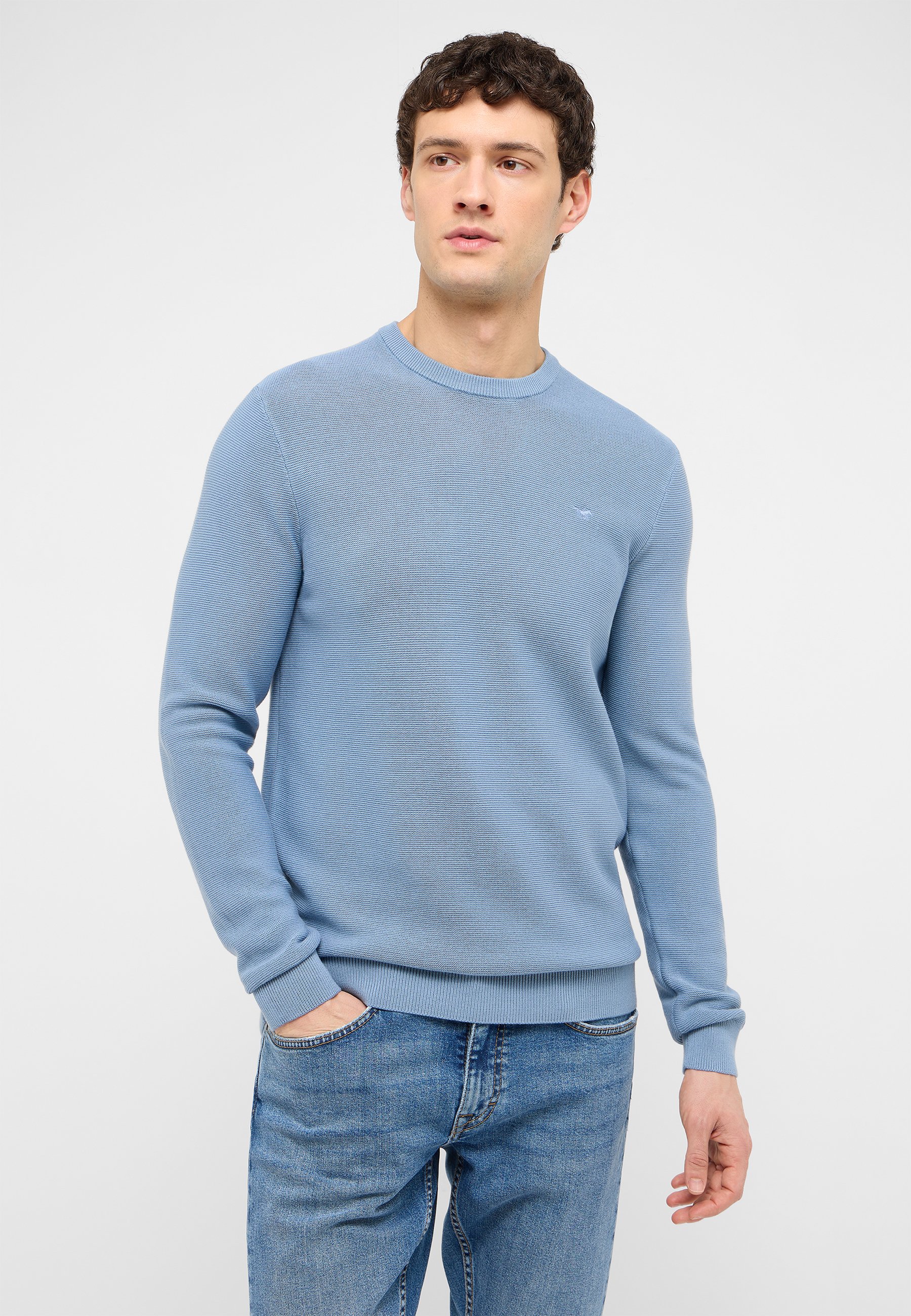 pullover, sweater, crew neck, blue, knitted