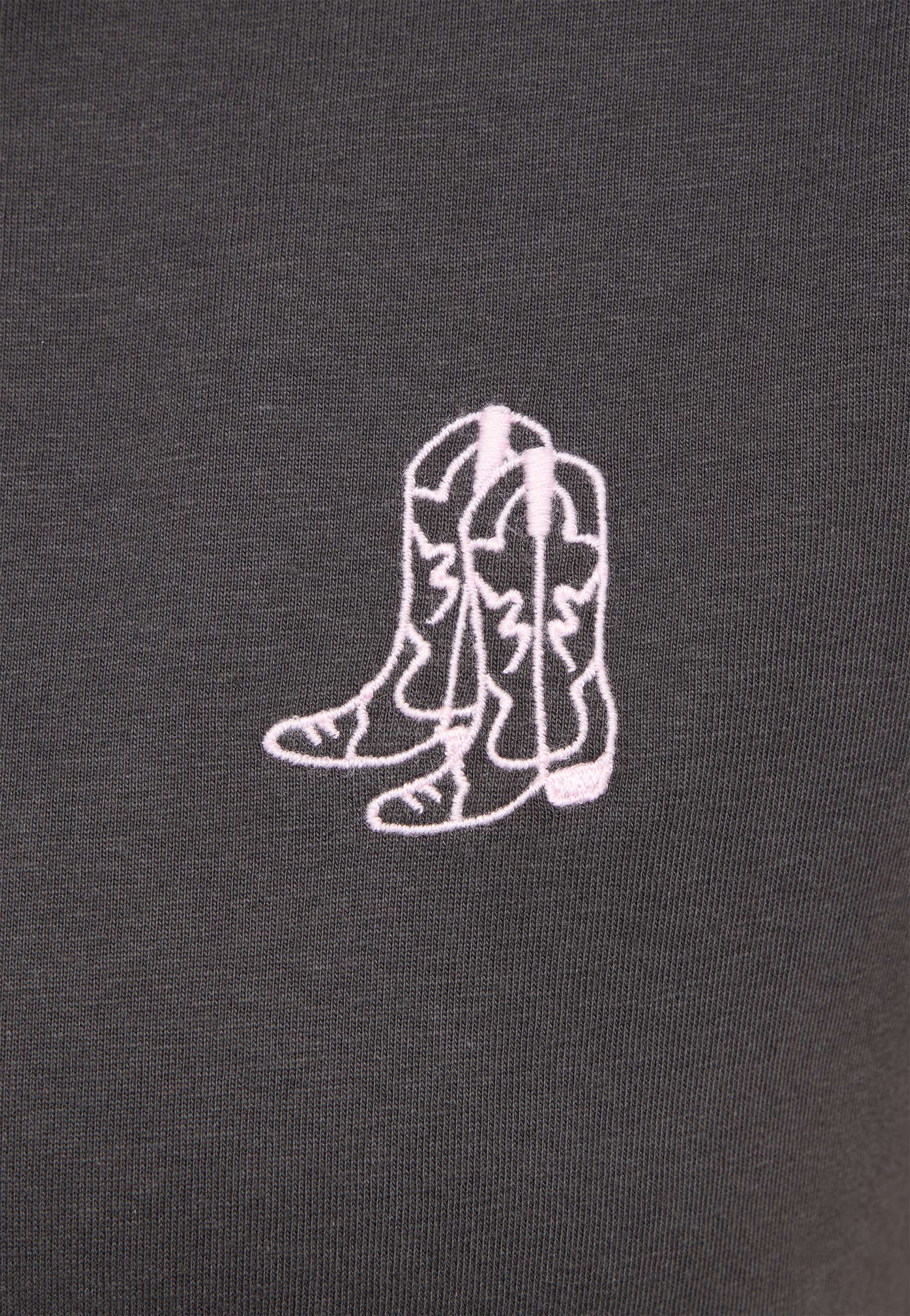 Stiefel, Cowboy-Stiefel, Rosa Stickerei, Western-Stiefel, dunkler Stoff