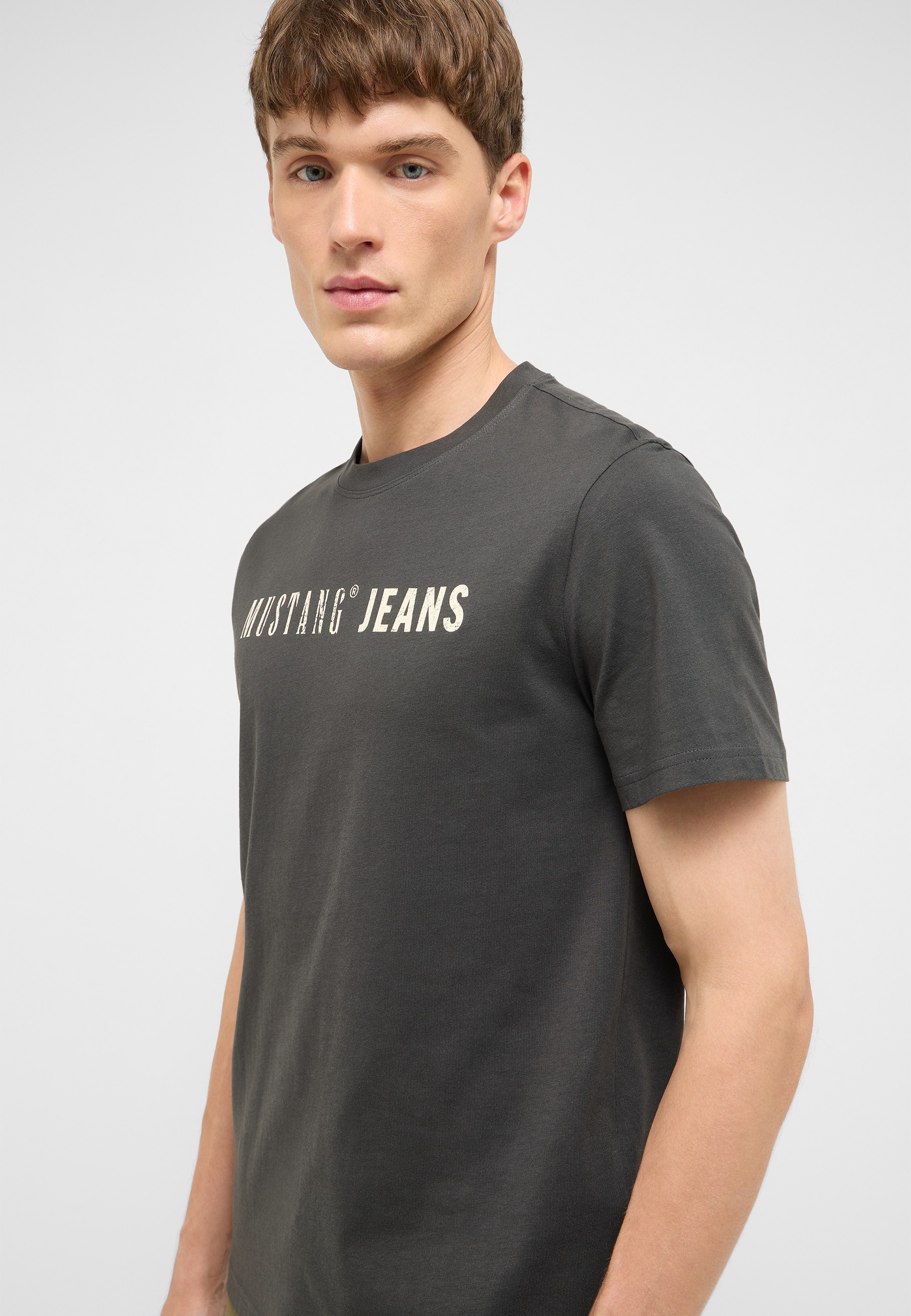 T-Shirt, Rundhals, Kurzarm, dunkelgrau, Mustang Jeans