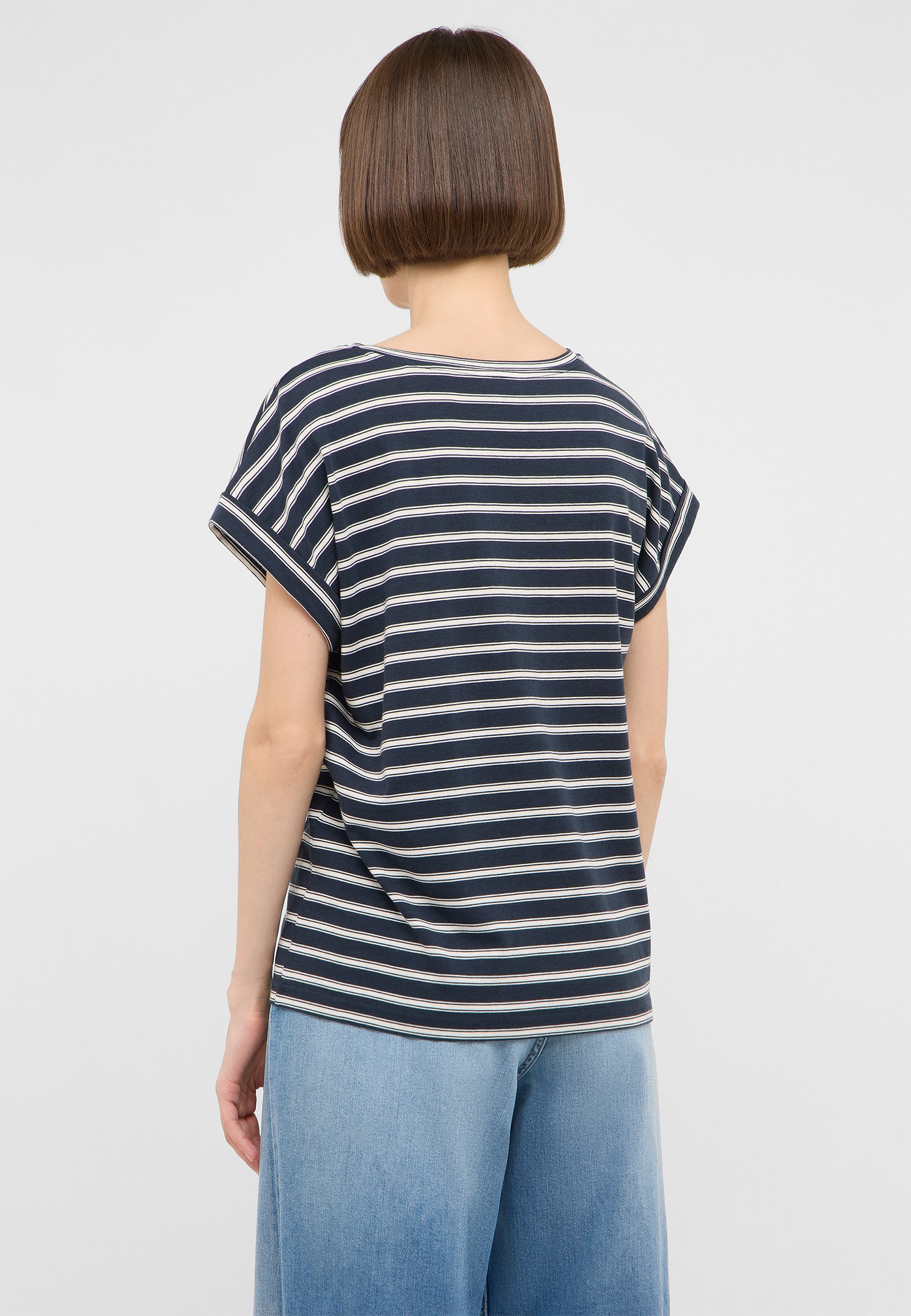 Streifenshirt, Kurzarm, Navy, Weiß, Baumwolle