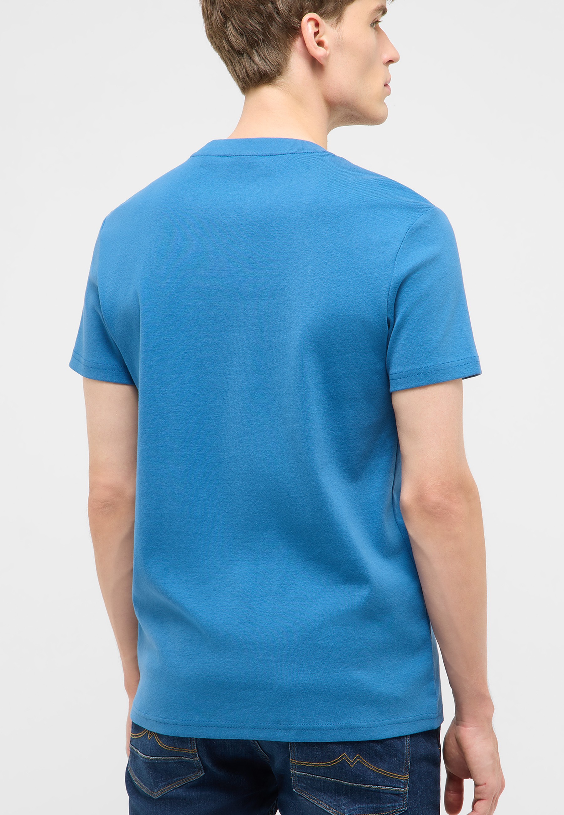 t-shirt, kurzarmshirt, blau, rundhalsausschnitt, baumwolle