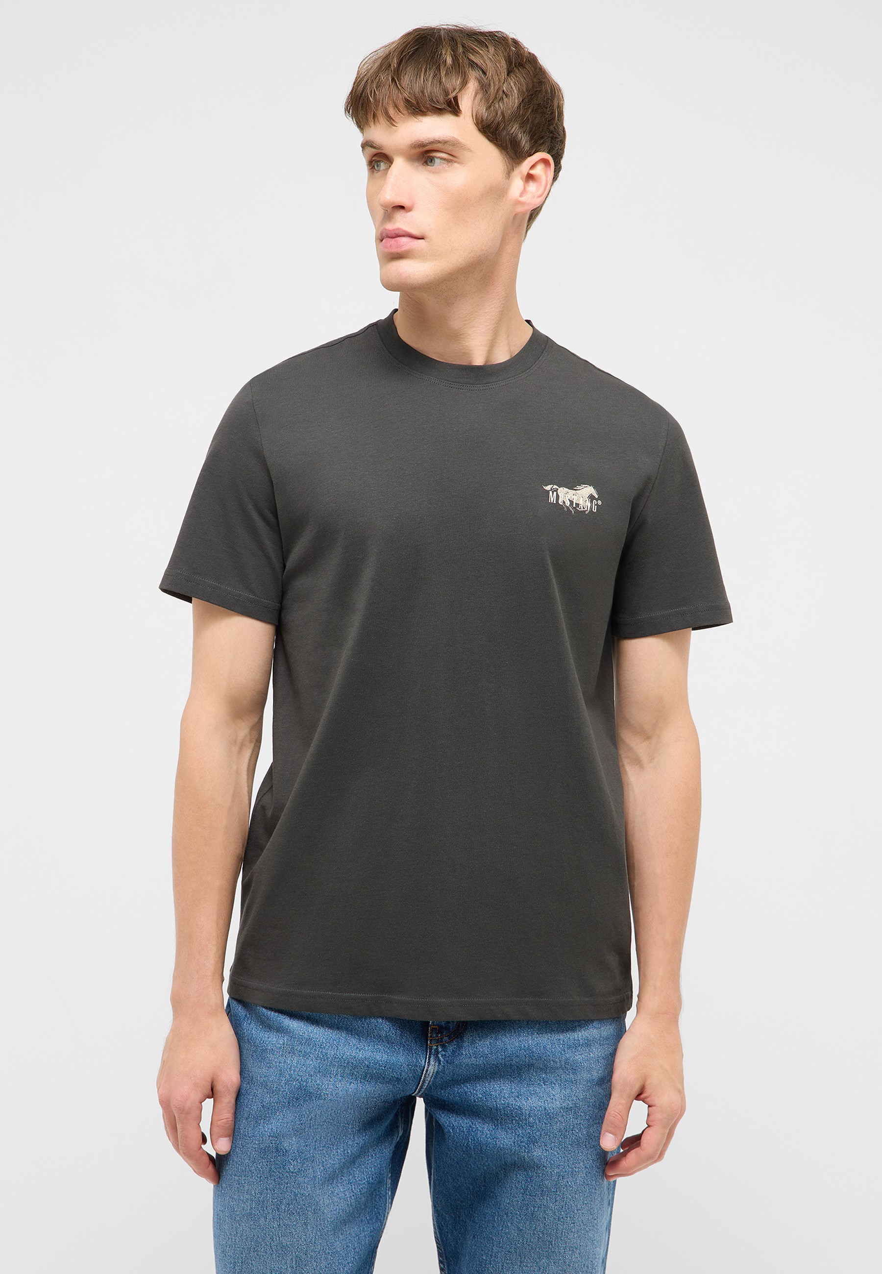 T-Shirt, Kurzärmelig, Dunkelgrau, Rundhals, Logoprint