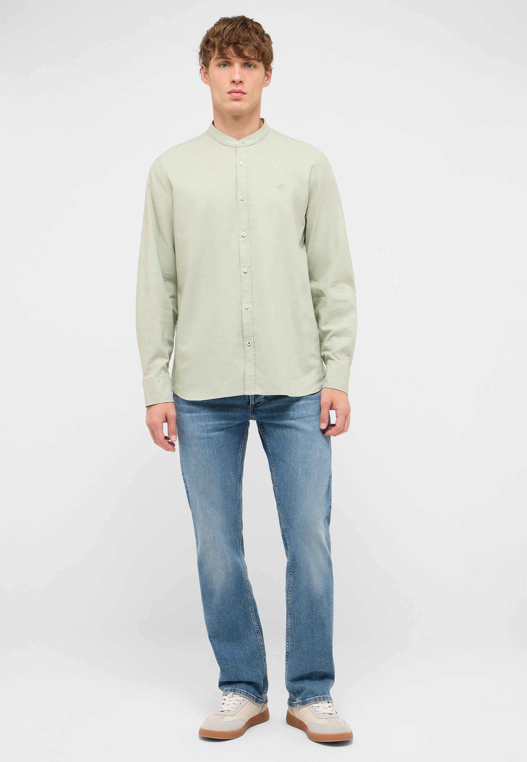 Hemd, Langarm, Knopfleiste, Jeans, Pastellgrün