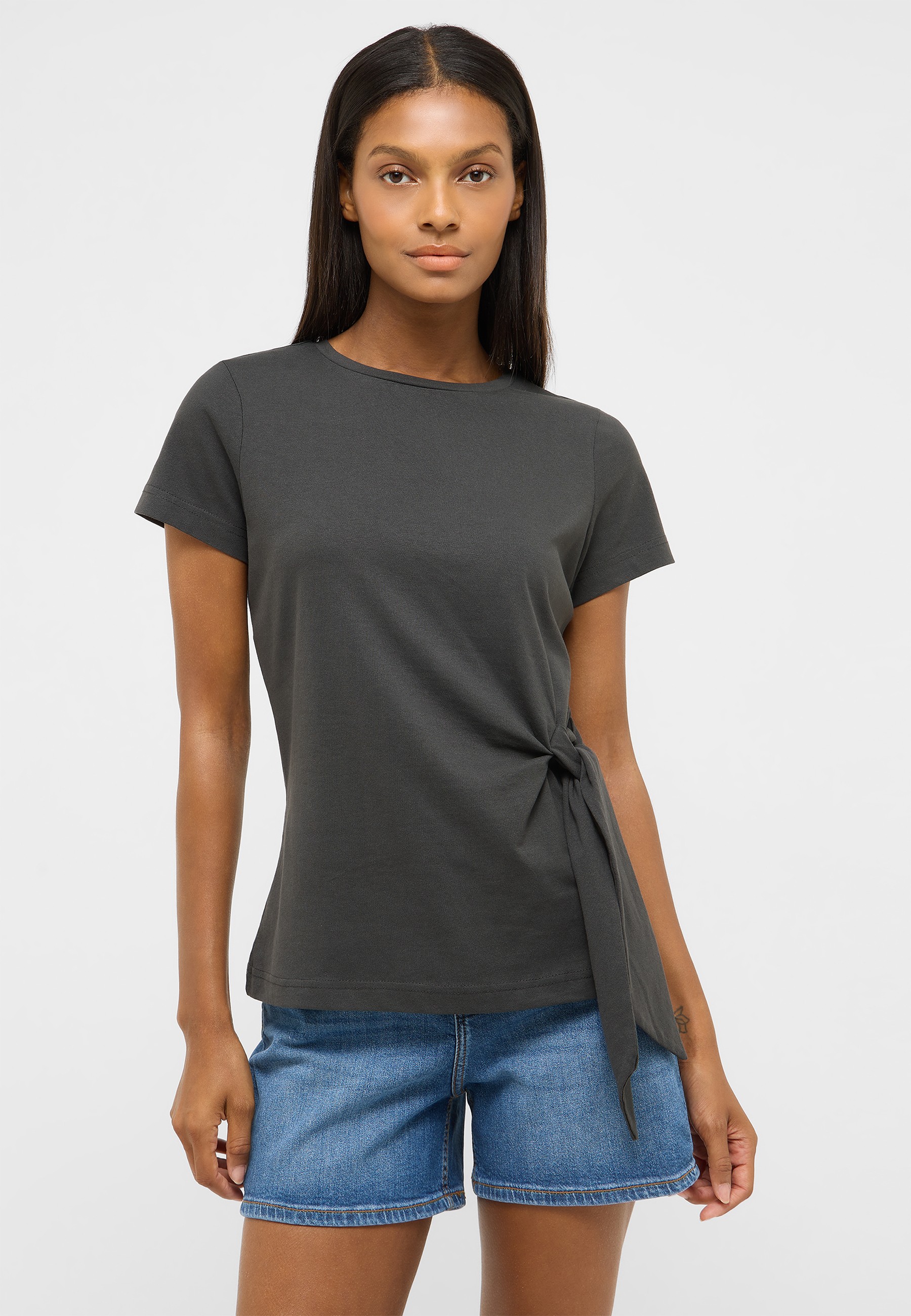 T-Shirt, Kurzarm, Rundhals, Seitlicher Knoten, Farbton grau