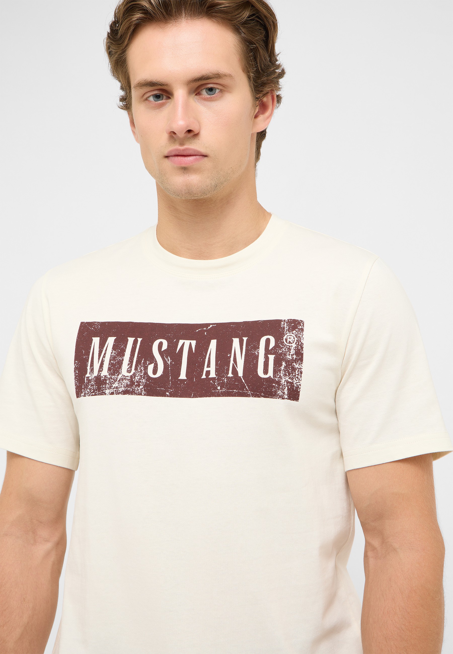 T-Shirt, Kurzarm, Print, Mustang, Beige