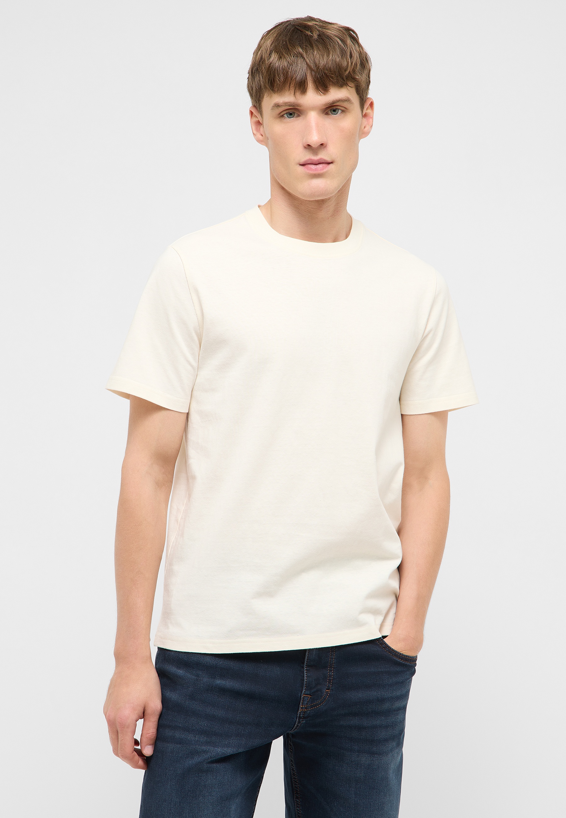 T-Shirt, Kurzarm, Uni, Beige, Baumwolle