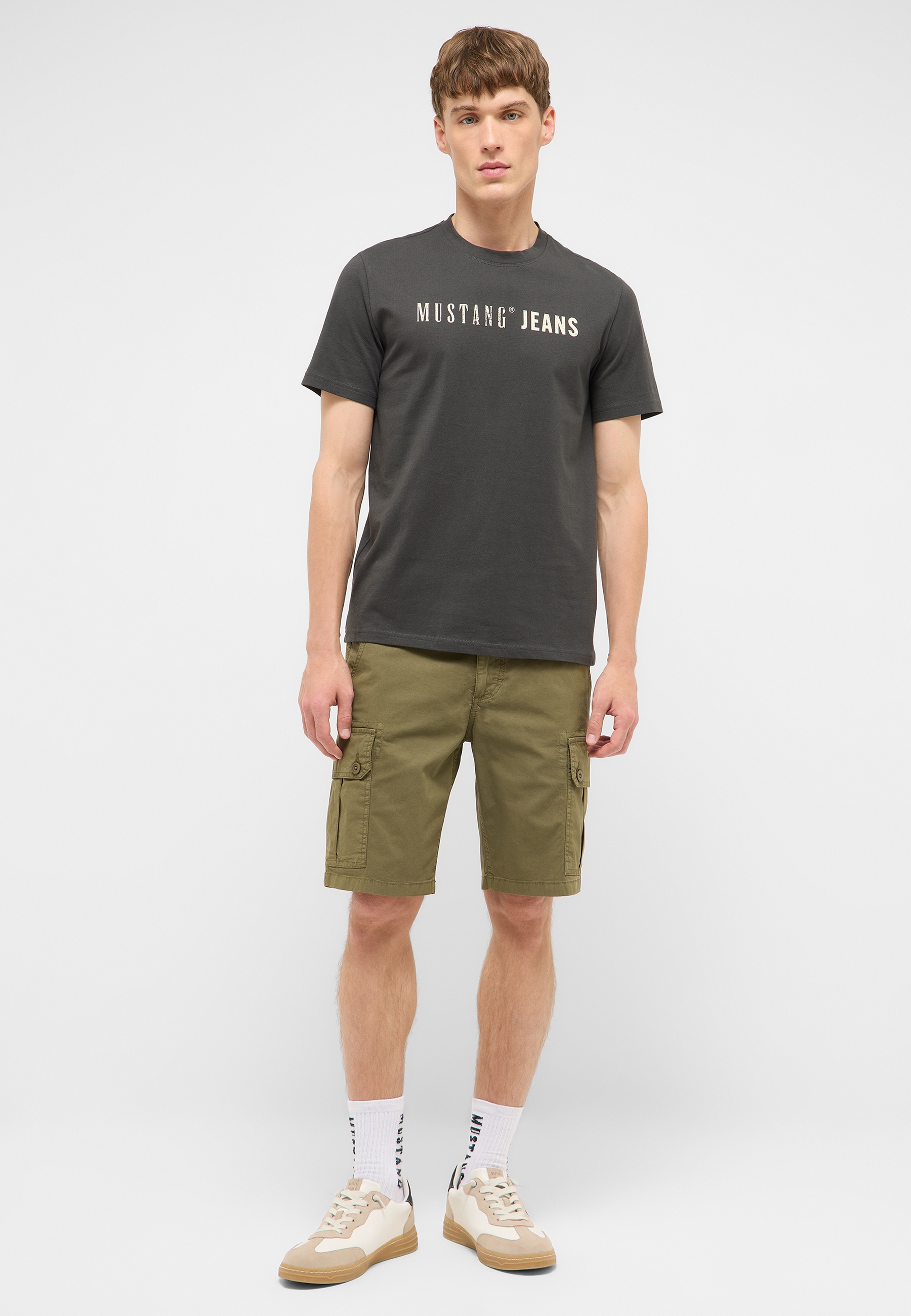 tshirt, shorts, cargo shorts, oliv, unifarben