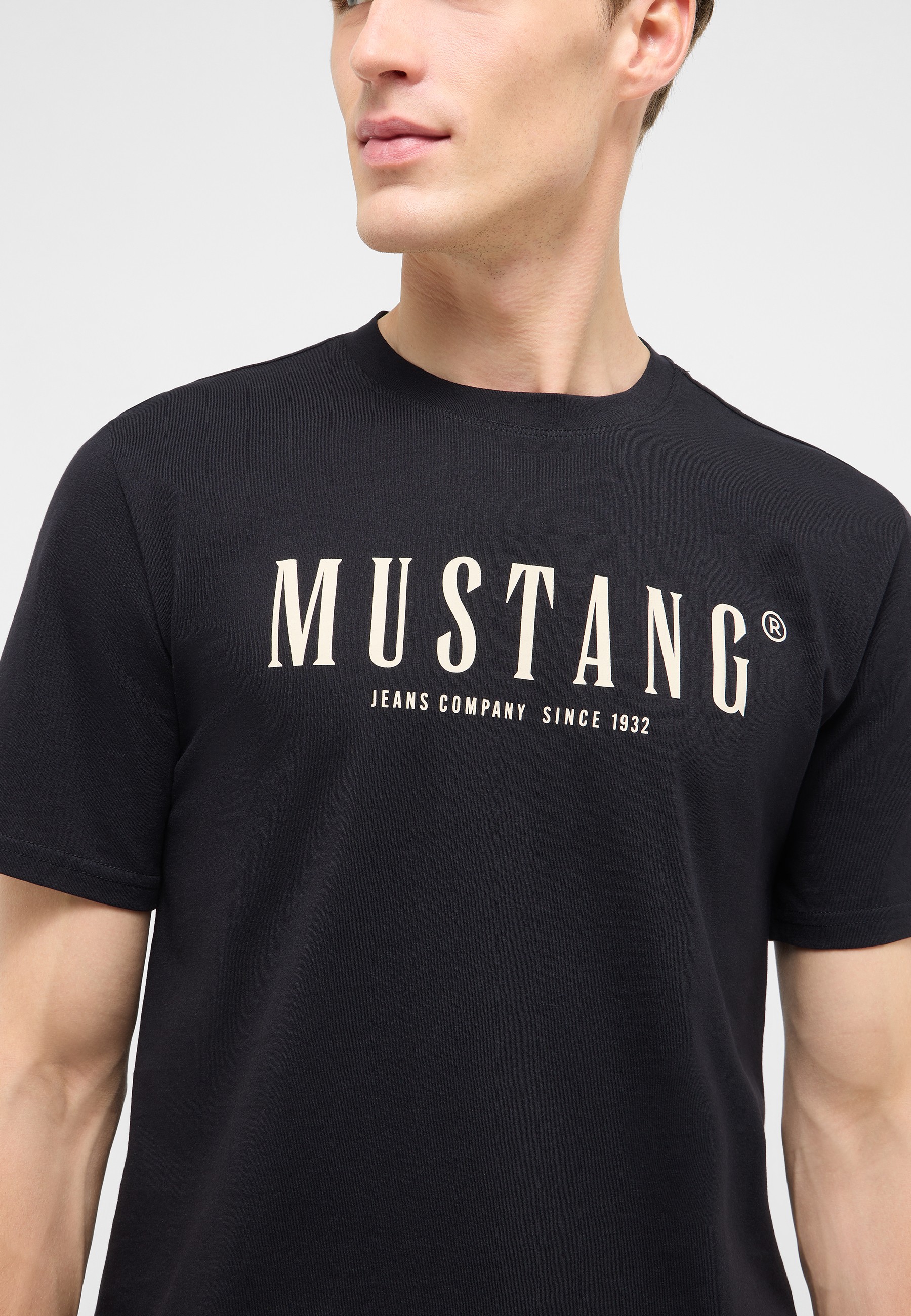 tshirt, crewneck, schwarz, mustang, logo