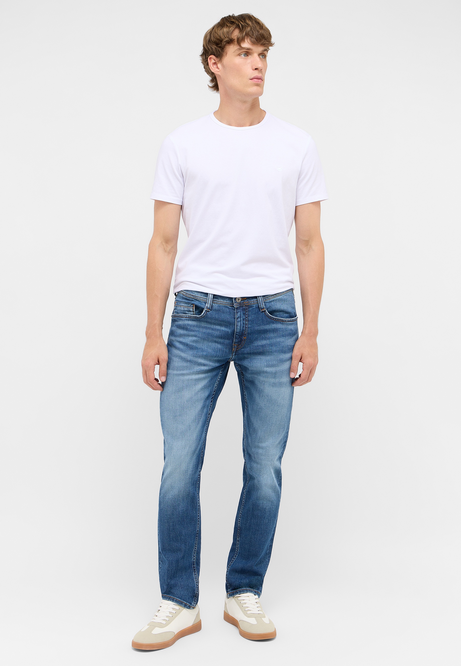 T-Shirt, Weiß, Kurzarm, Unifarben, Jeans