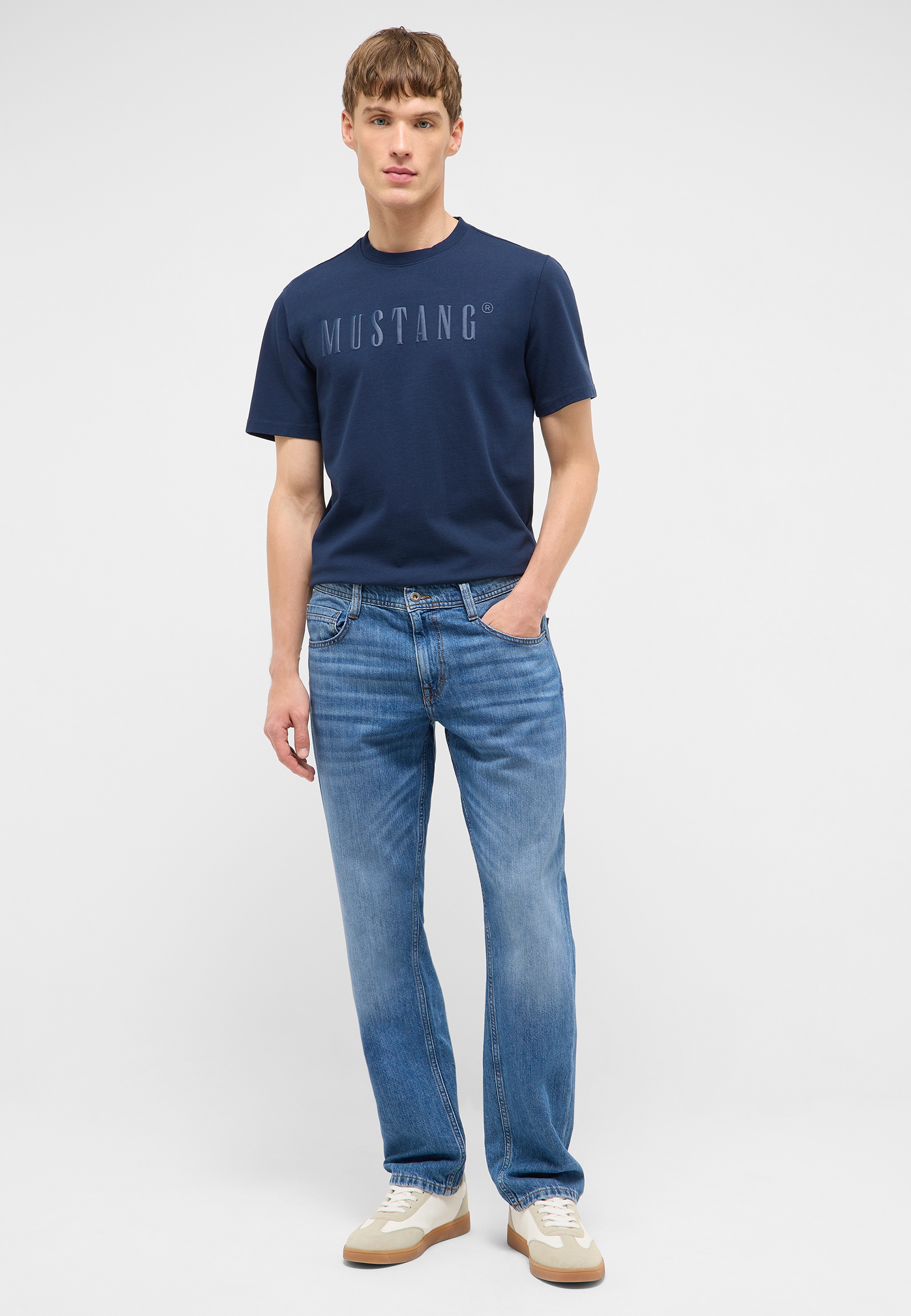 T-Shirt, Mustang, Navy, Kurzärmelig, Logo