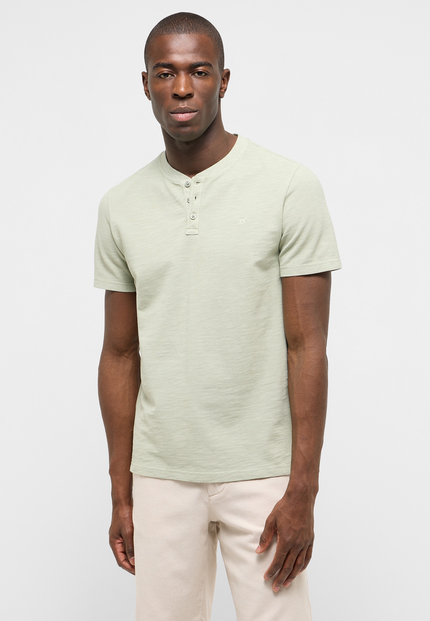 Henley-Shirt, Kurzarm, Unifarben, Baumwolle, Mintgrün