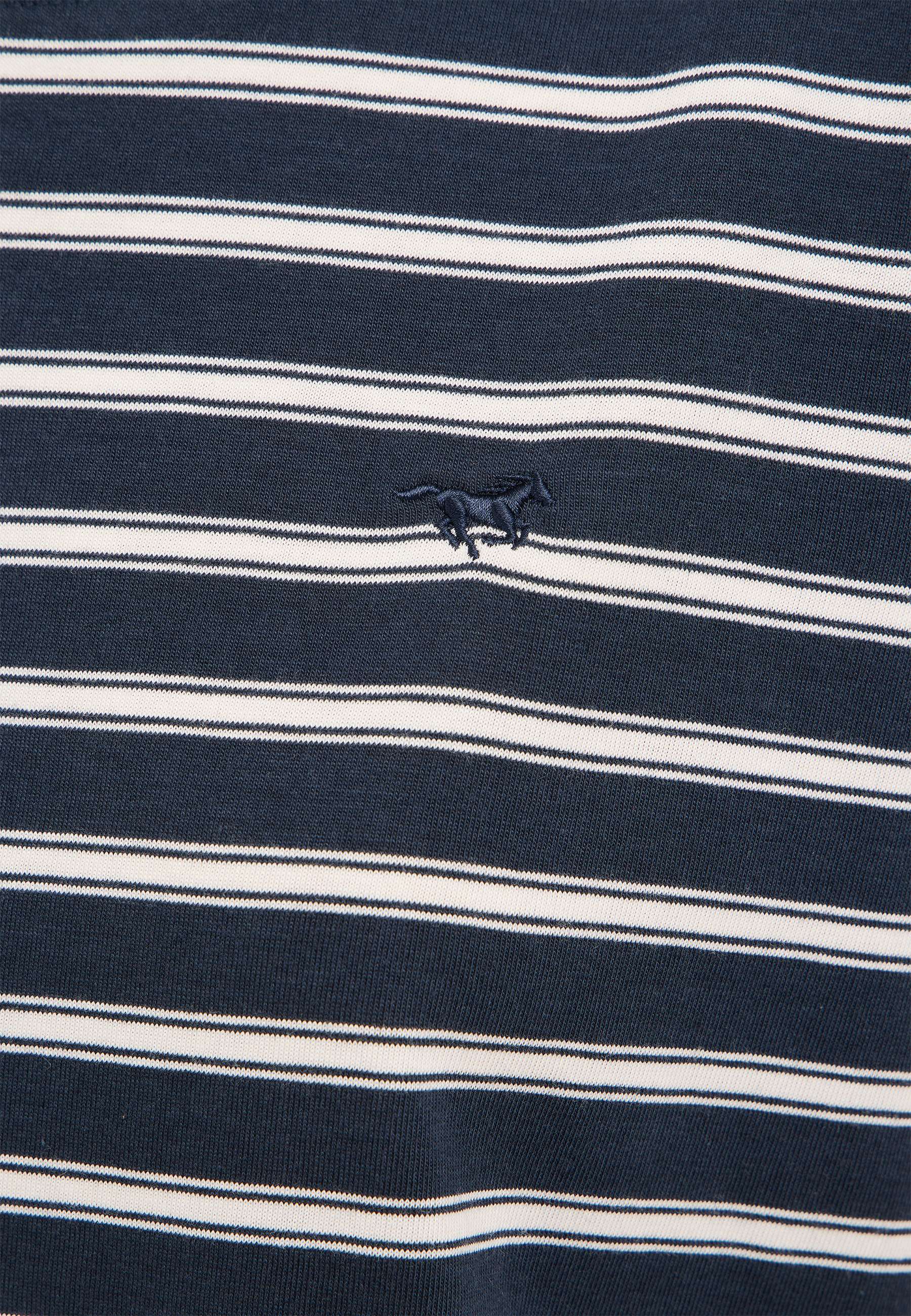 Stripe shirt, Navy knit, Striped pattern, Small horse logo, Cotton fabric