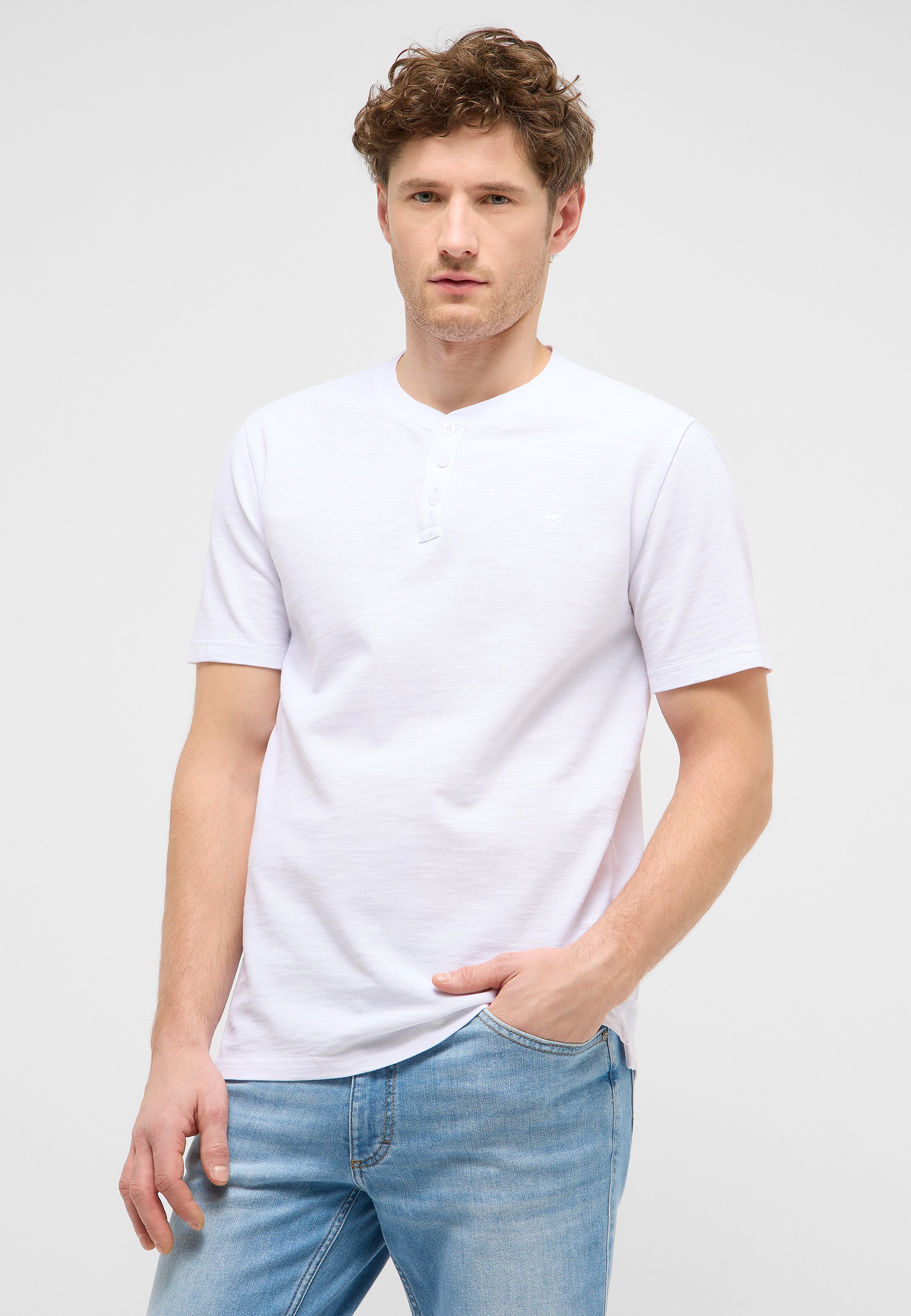 T-Shirt, Henley, Kurzarm, Weiß, Jersey