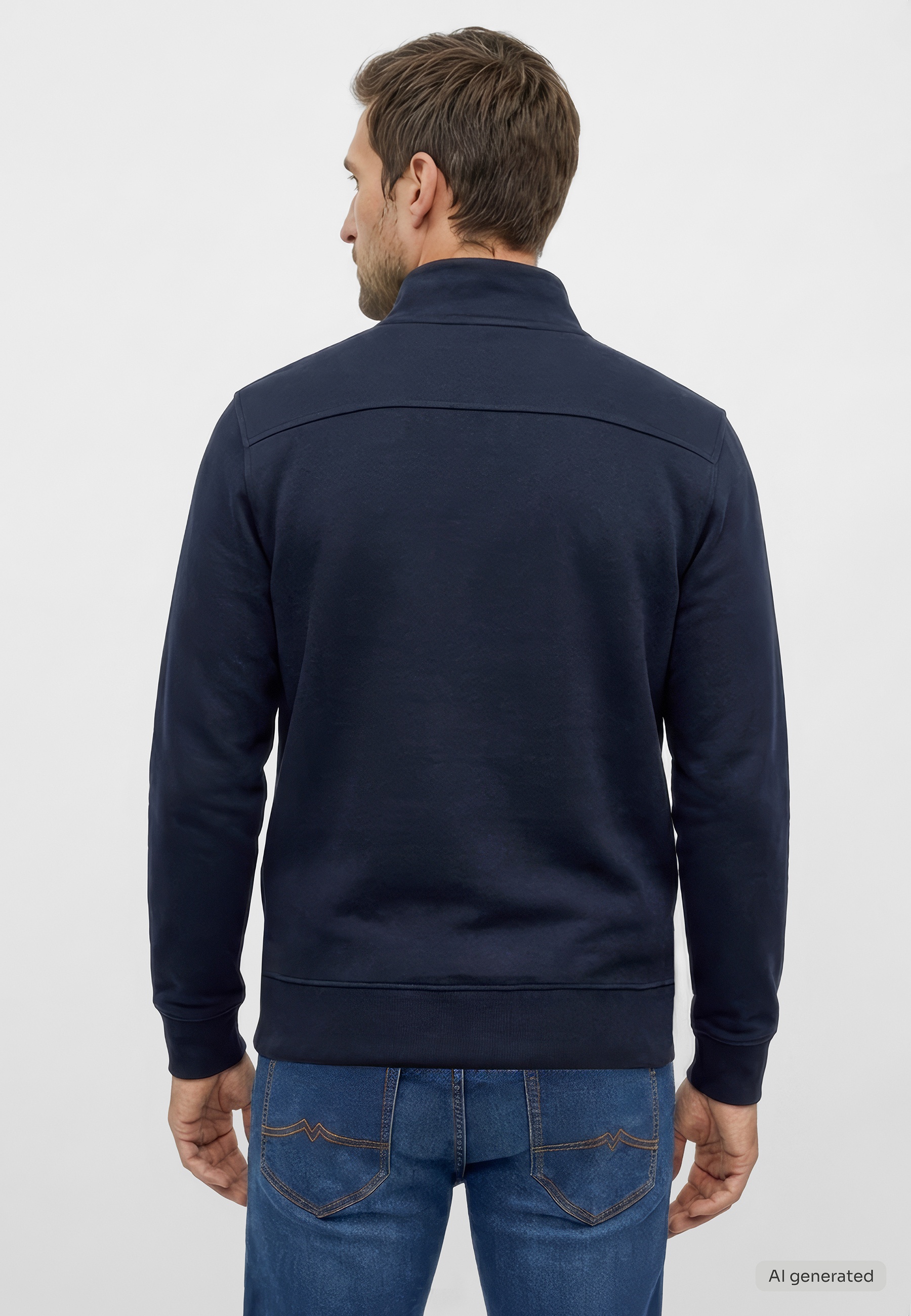 Herrenjacke, Navy, Sweatjacke, Rückenansicht, Kragenpolo