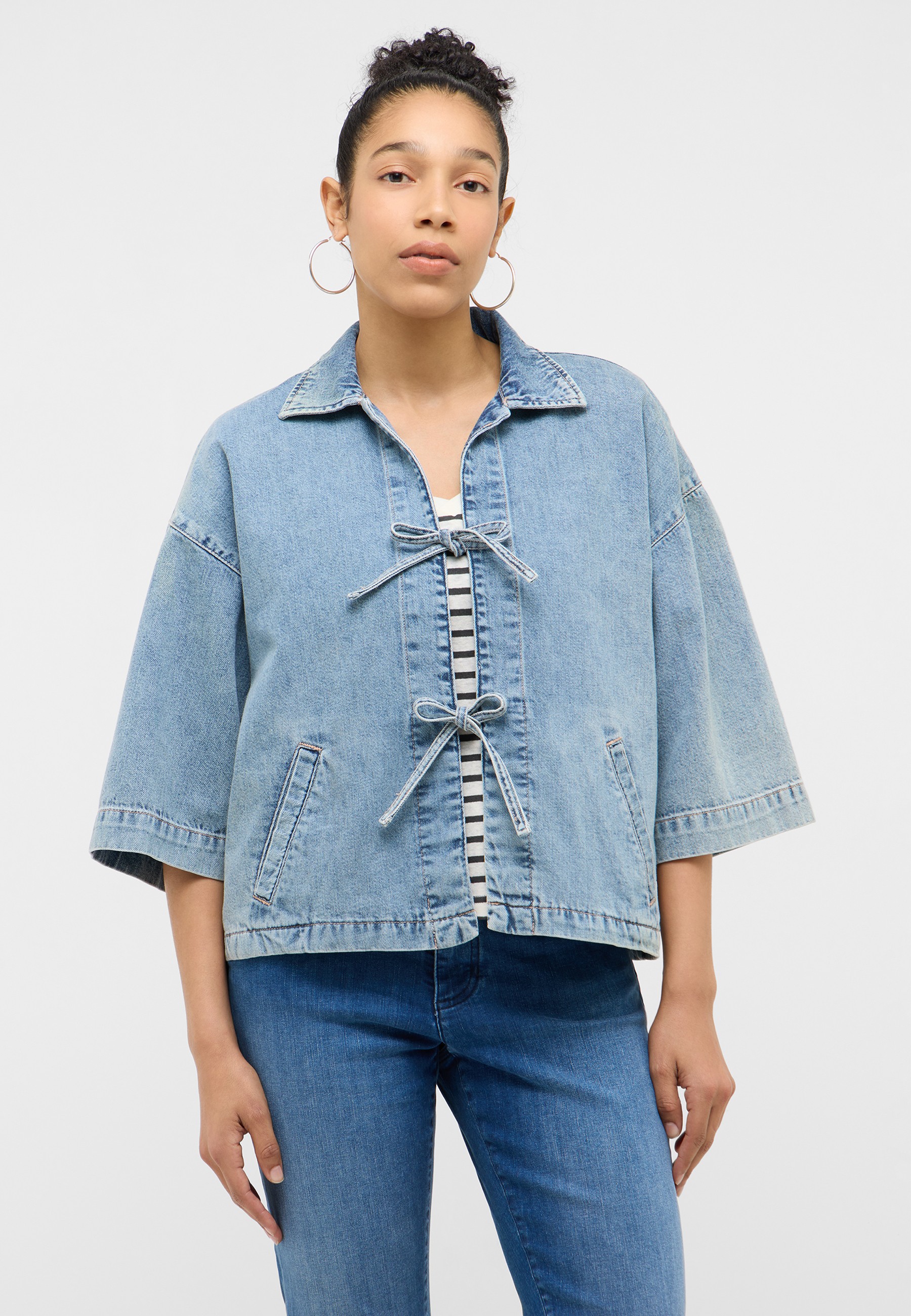 Jeansjacke, Denim, Kordelverschluss, Oversized, Short Sleeves