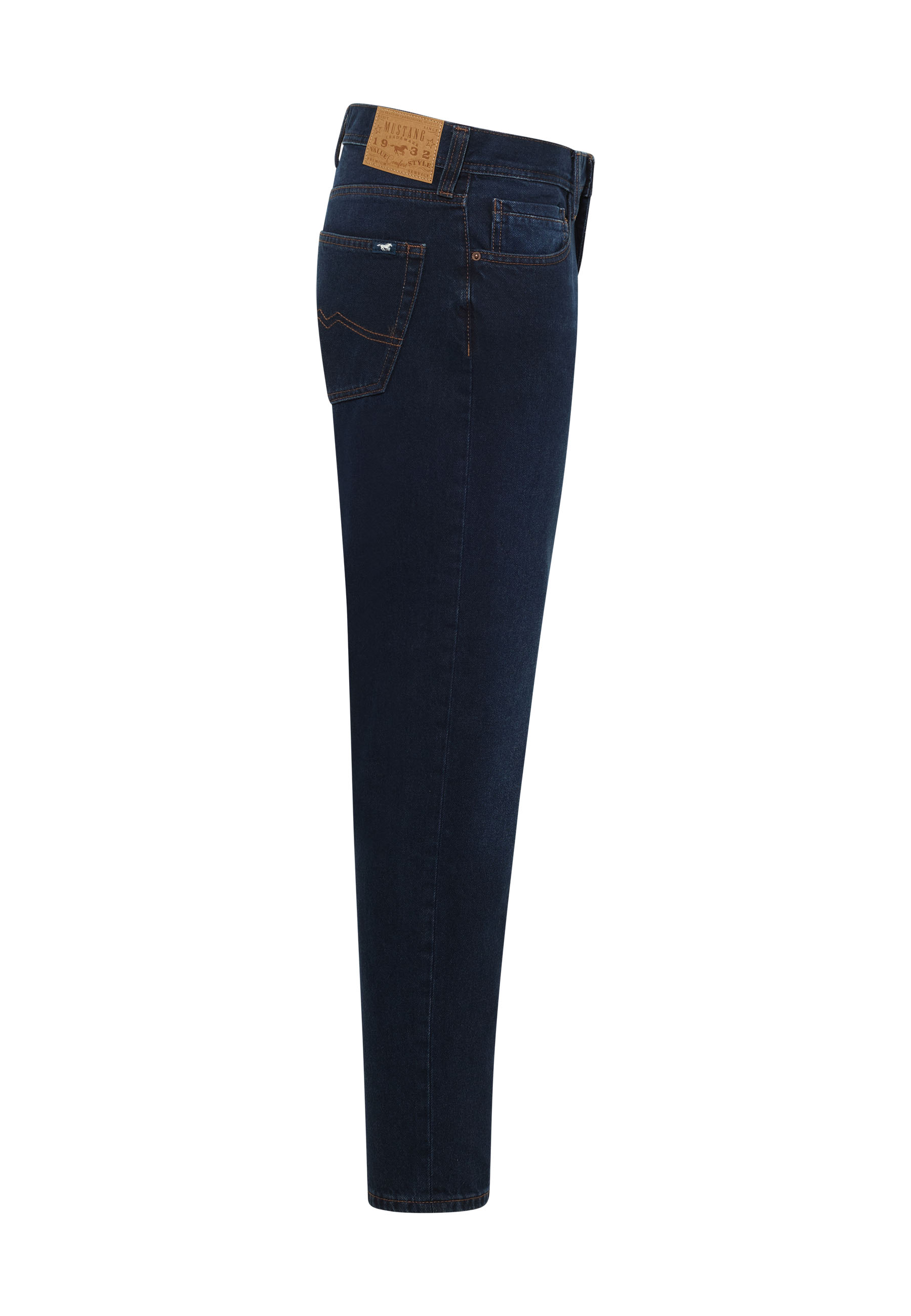 Hose, dunkelblau, Straight Leg, Gesäßtasche, Lederpatch