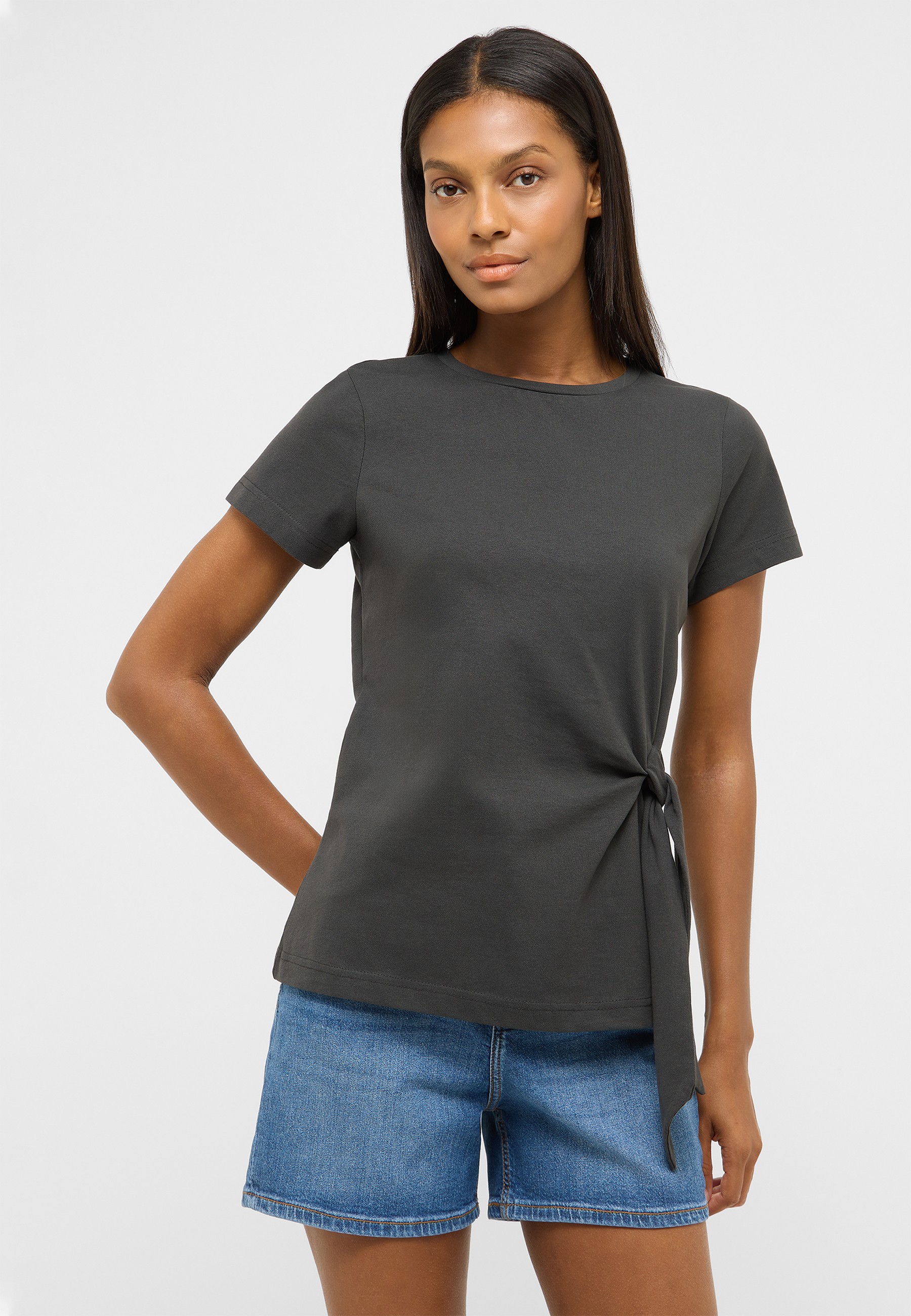 T-Shirt, Knotenseite, Kurzarm, Uni-Farbe, Casual