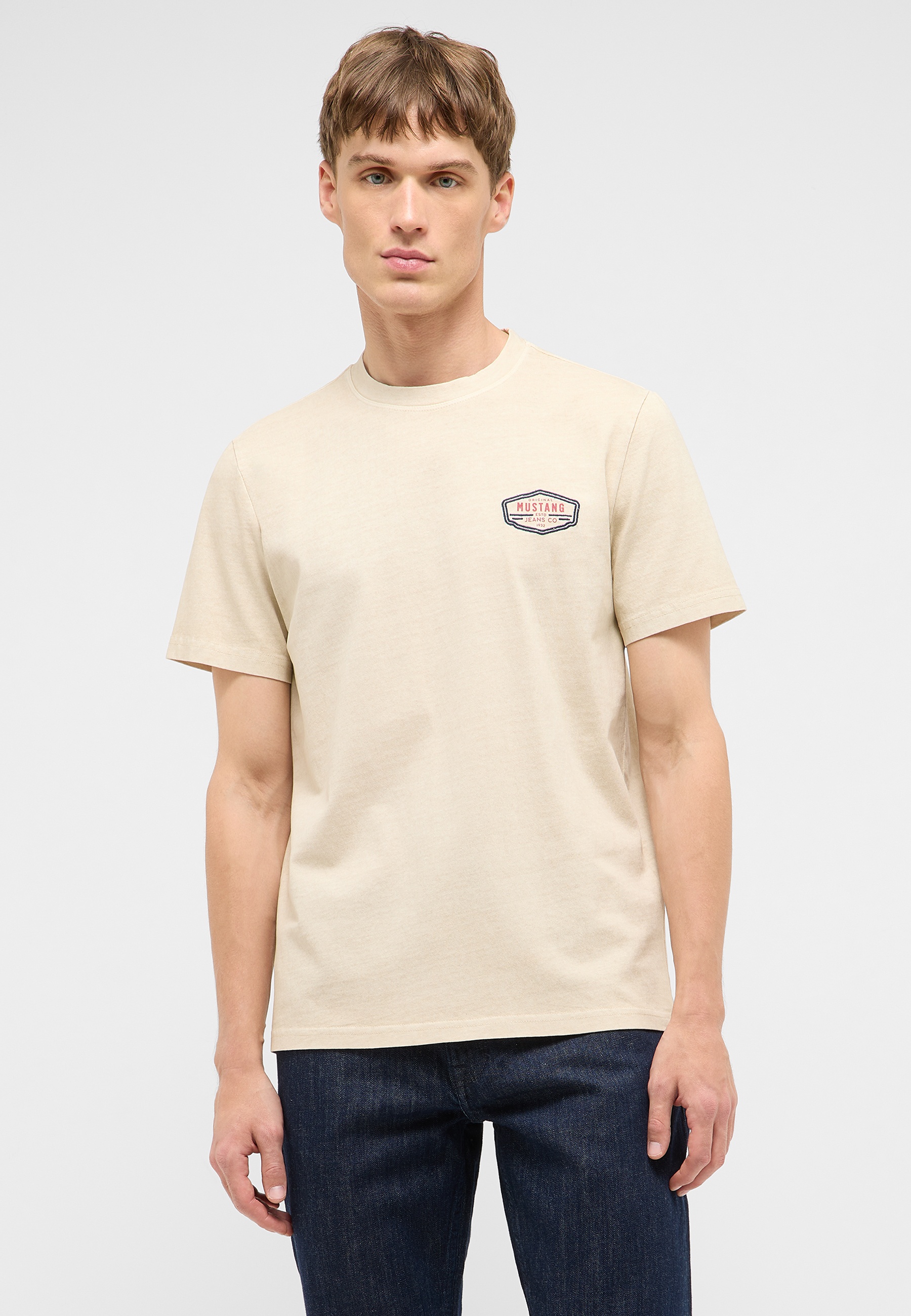t-shirt, beige, Kurzarm, Logo, creme