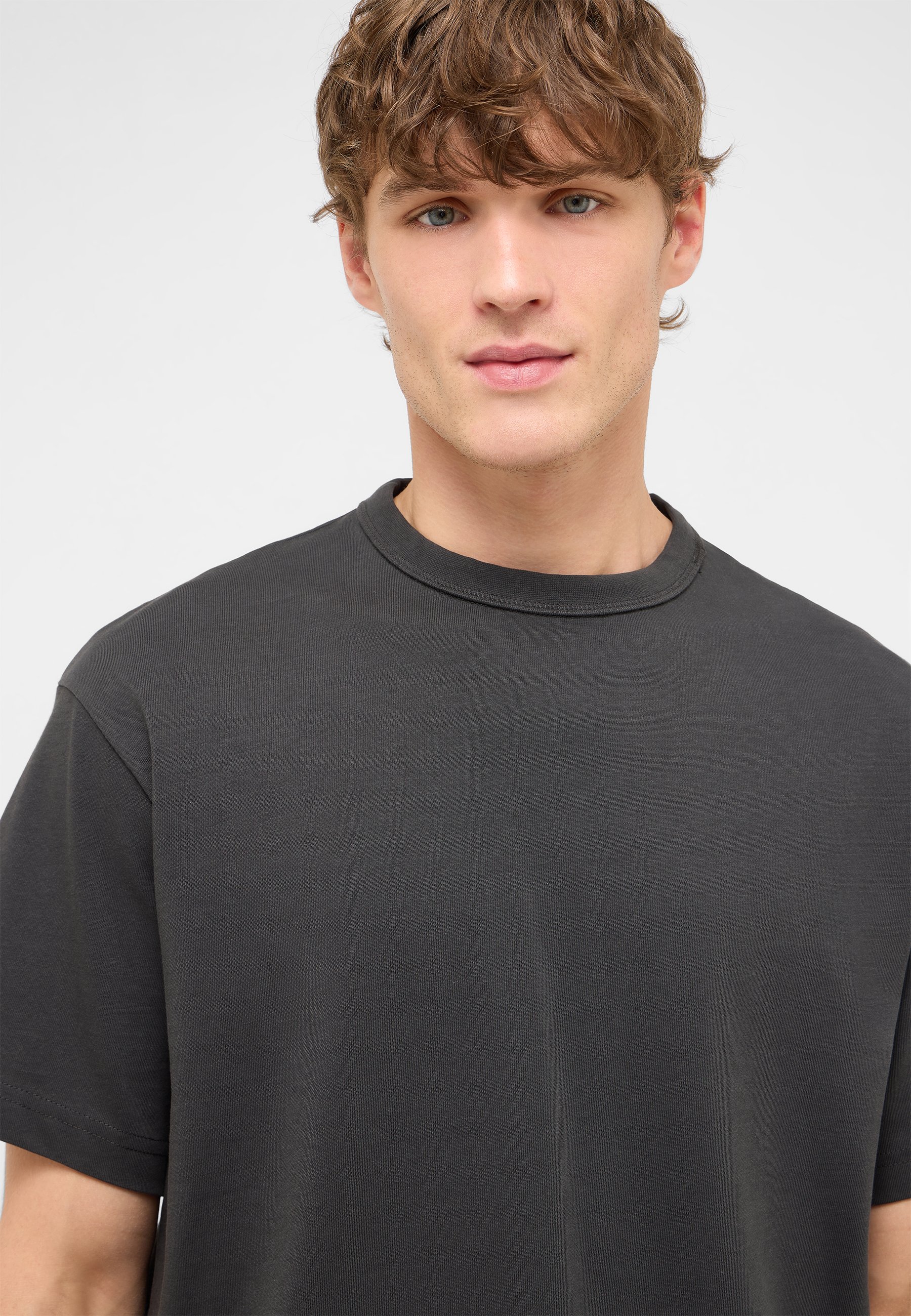 t-shirt, Rundhals, Kurzarm, dunkelgrau, Baumwolle