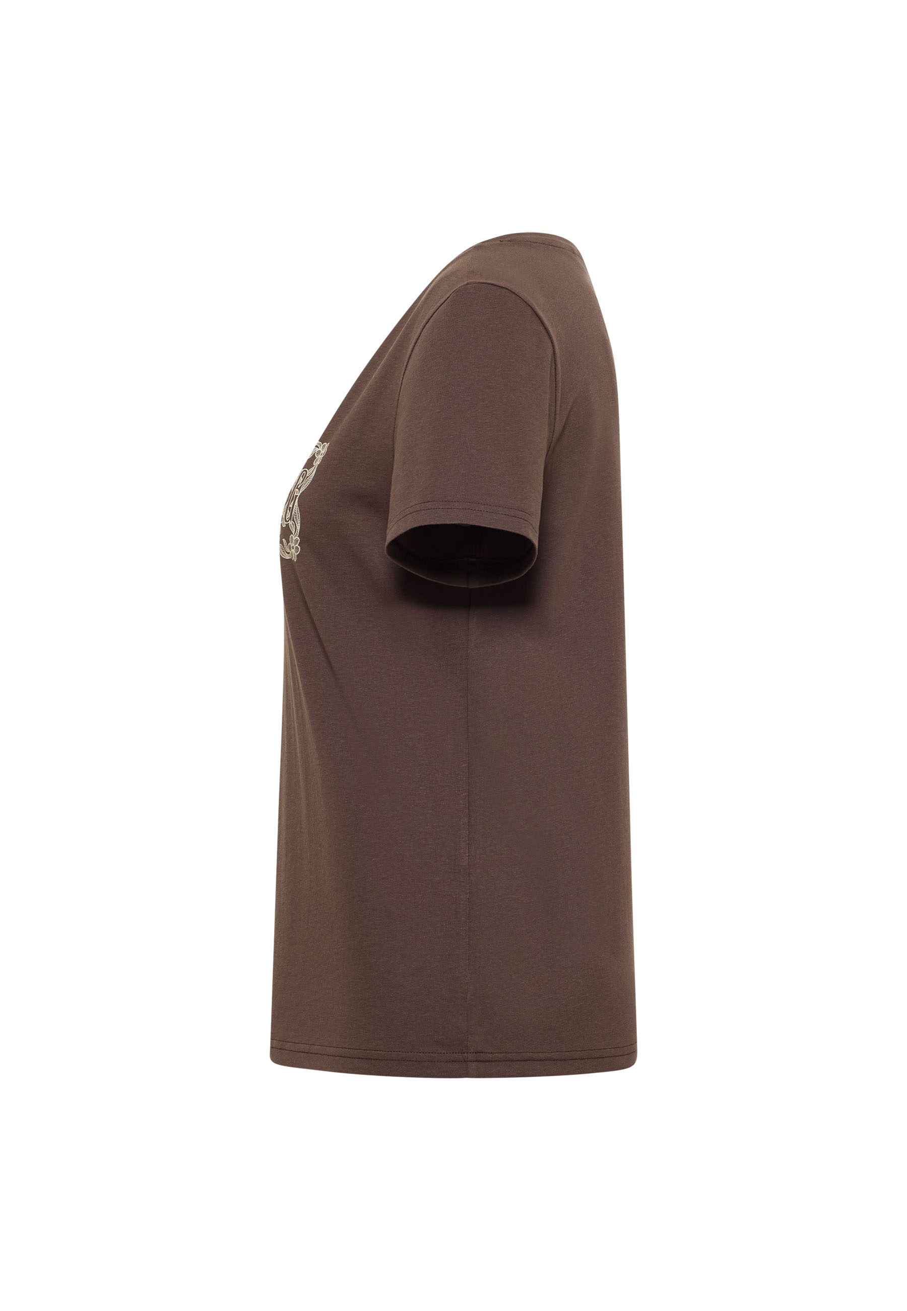 t-shirt, short sleeve, brown, crew neck, plain