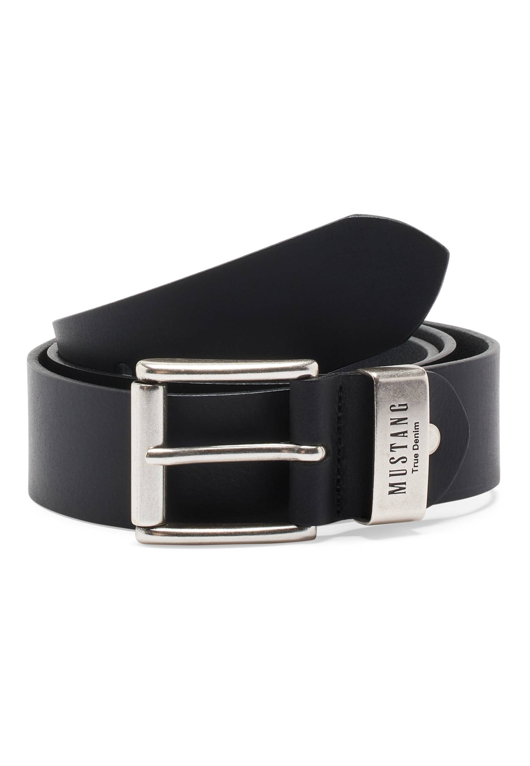 Gürtel, Ledergürtel, Schwarz, Metall-Schließe, Mustang True Denim