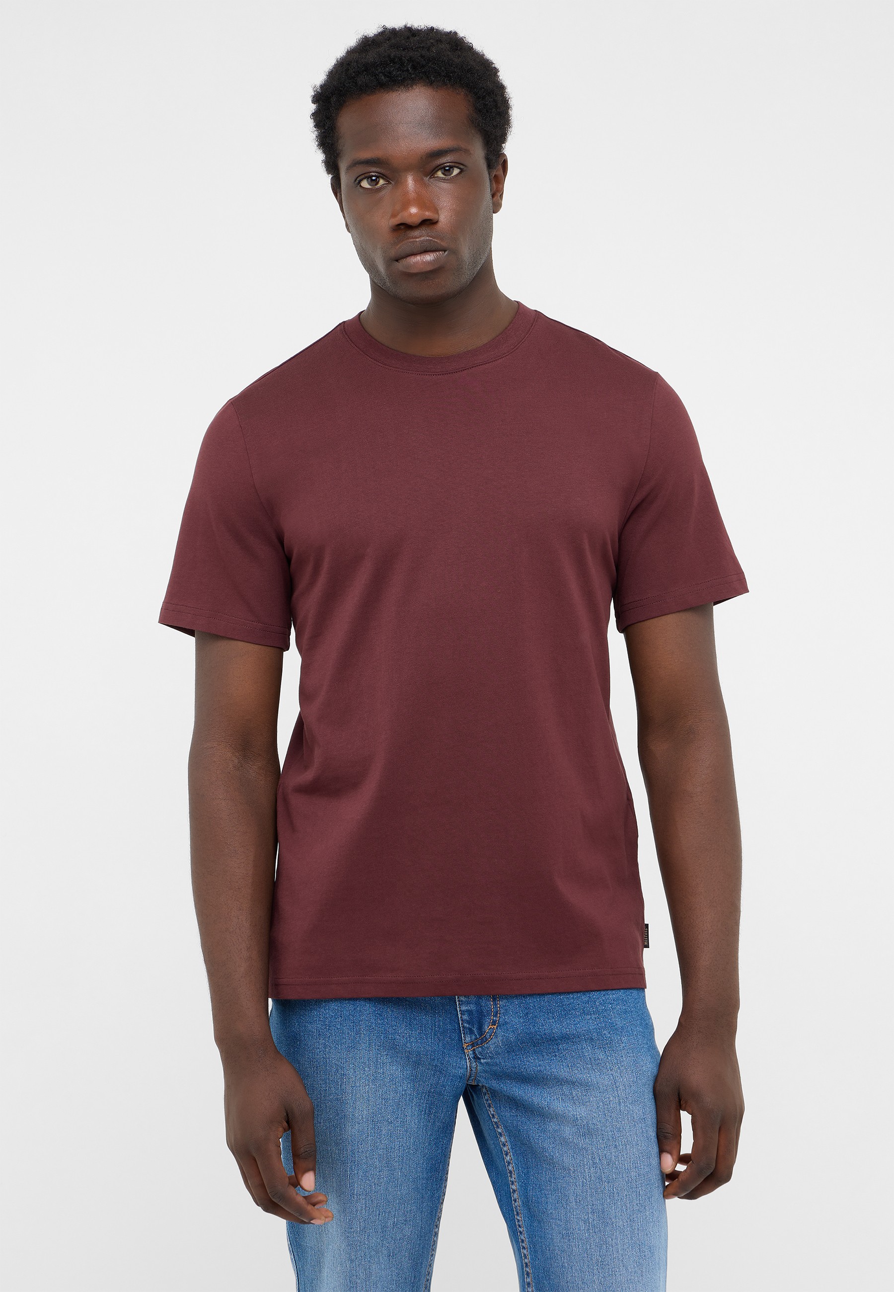 t-shirt, kurzarmig, burgund, rundhals, baumwolle