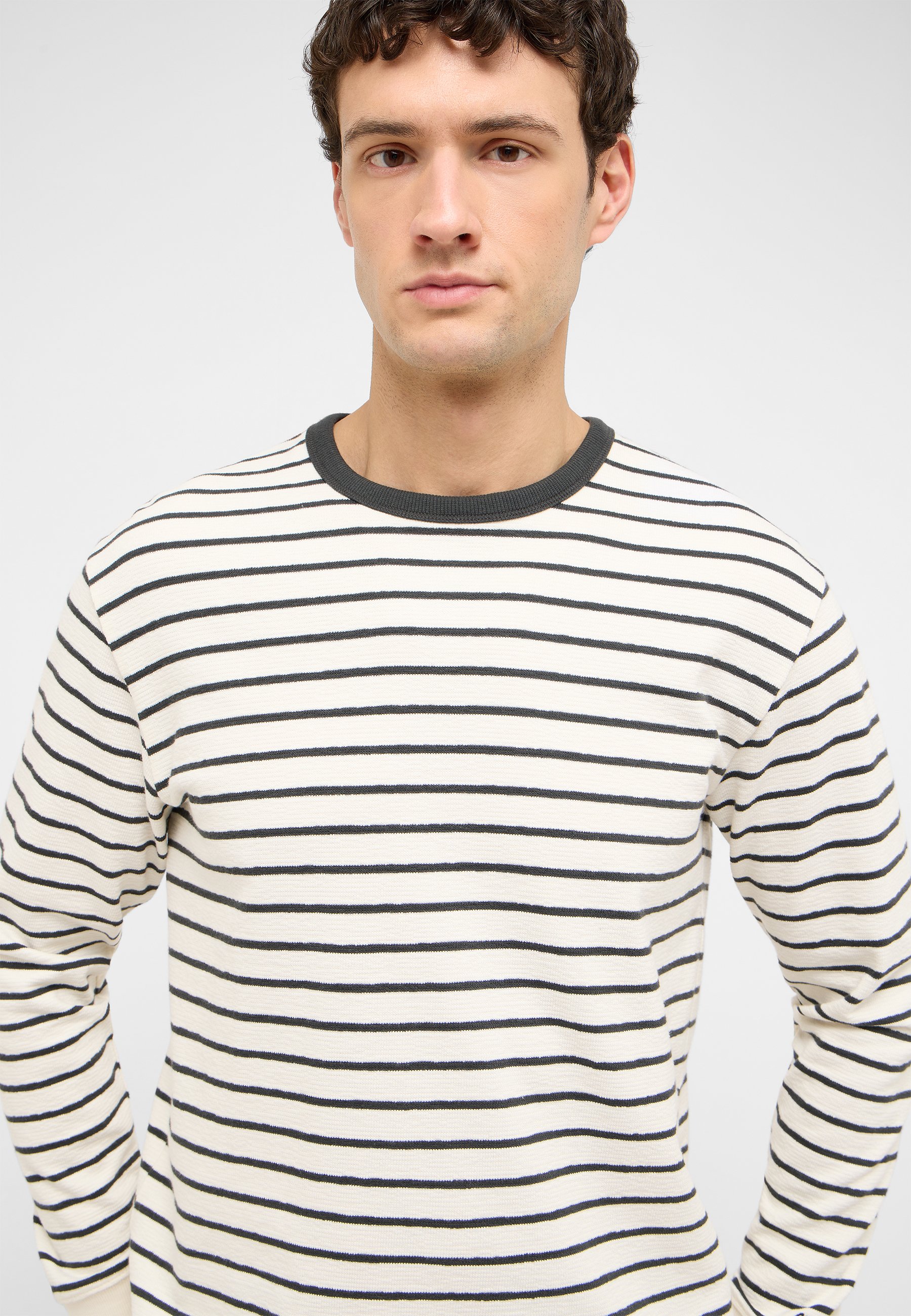 Streifen-Shirt, Longsleeve,  marine/knit, Strickpullover, Crewneck