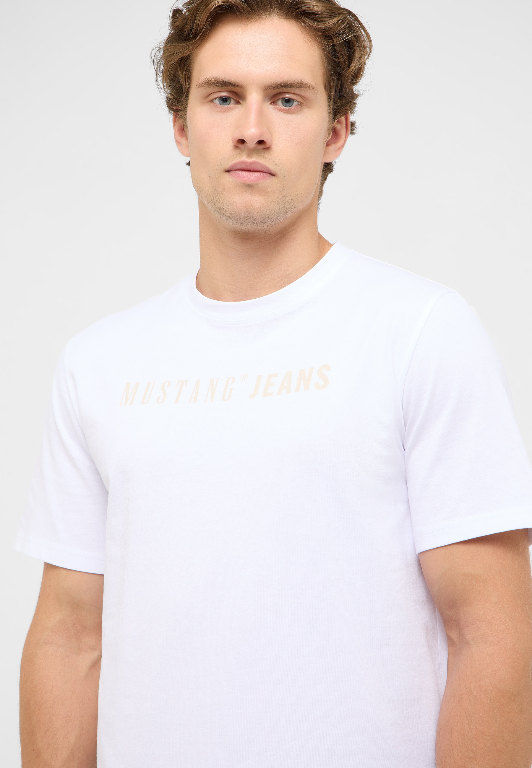 T-Shirt, Weiß, Kurzarm, Rundhals, Mustang Jeans