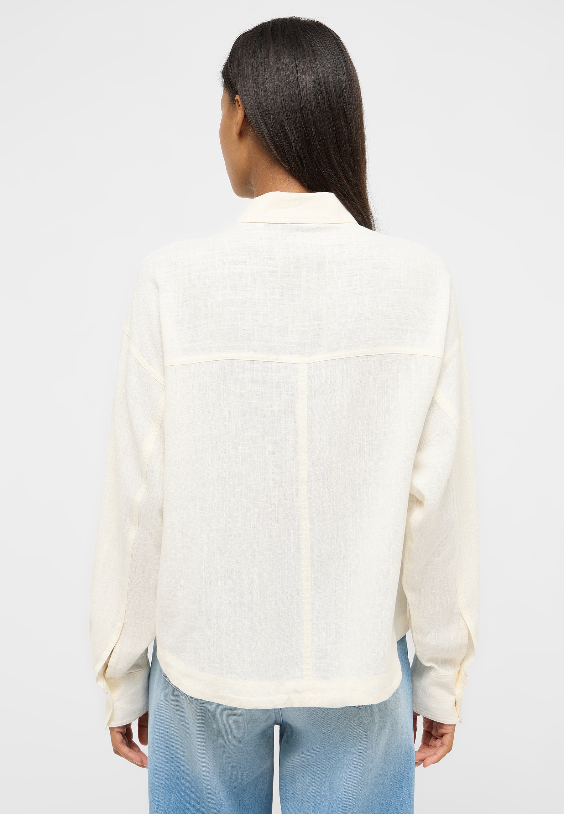Bluse, Leinen, Weiß, Langarm, Hemdlook