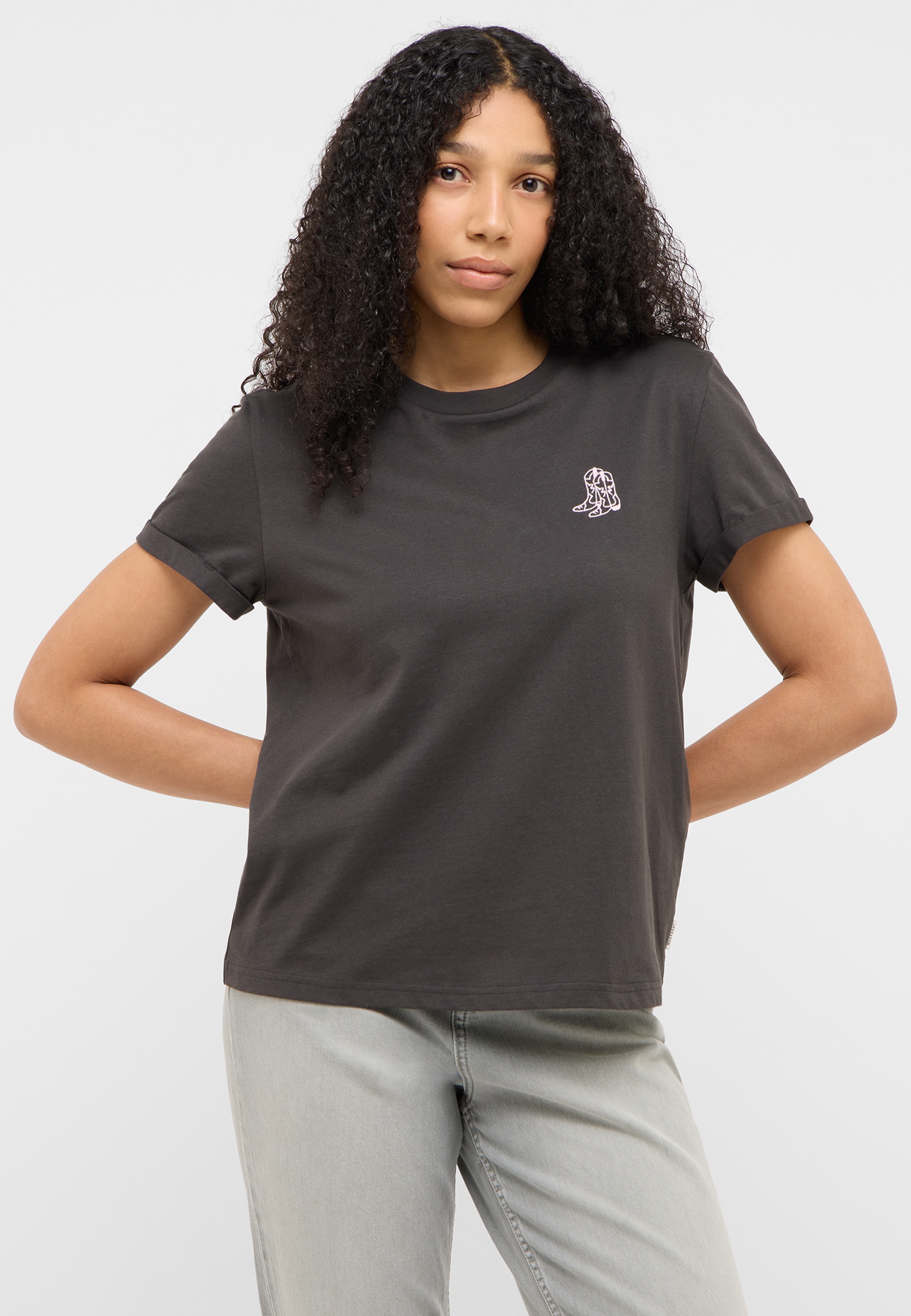 T-Shirt, Kurze Ärmel, grau, Logo, Stickerei