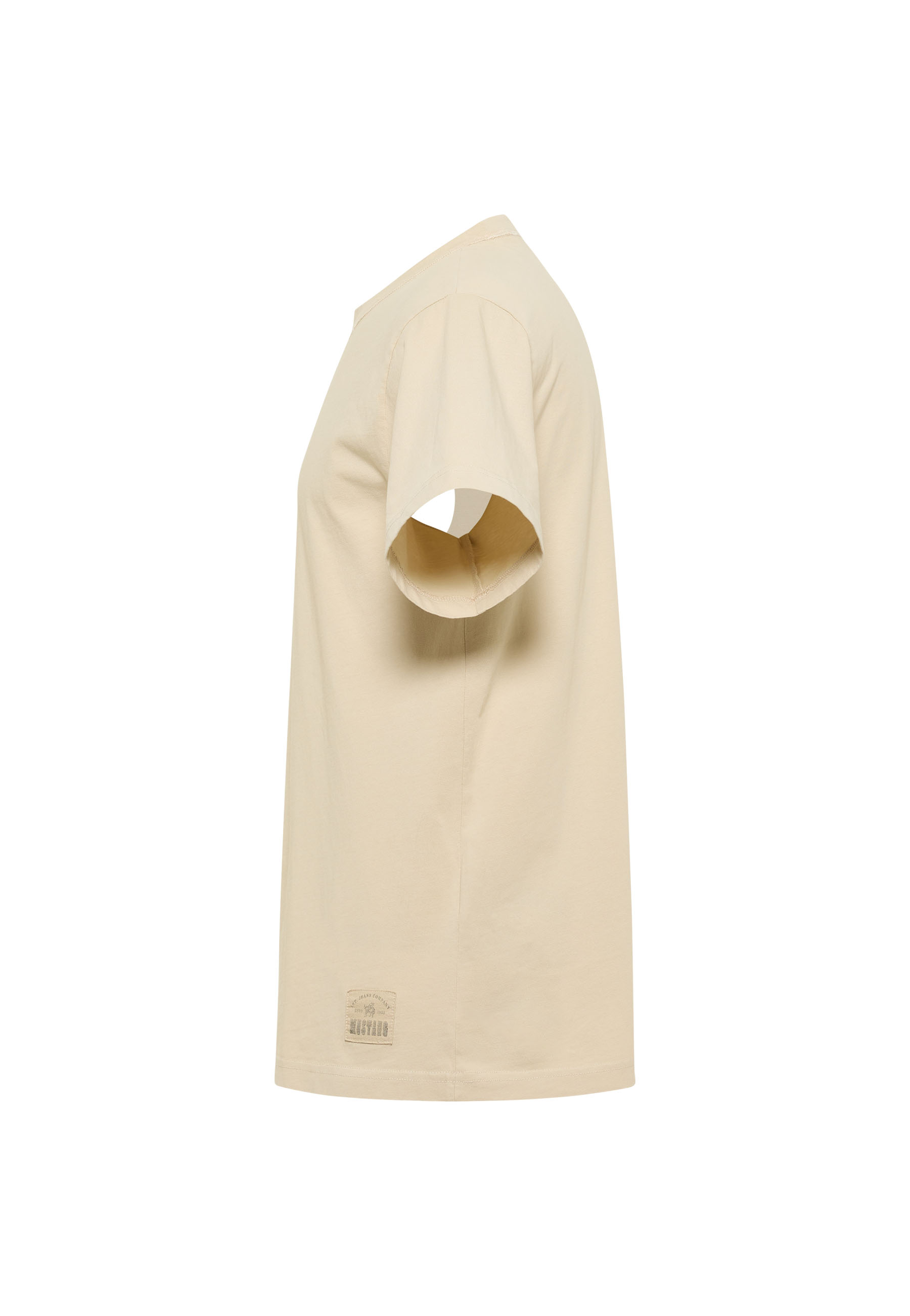 Beigees T-Shirt, Kurzarm, Rundhals, Baumwolle, unifarben