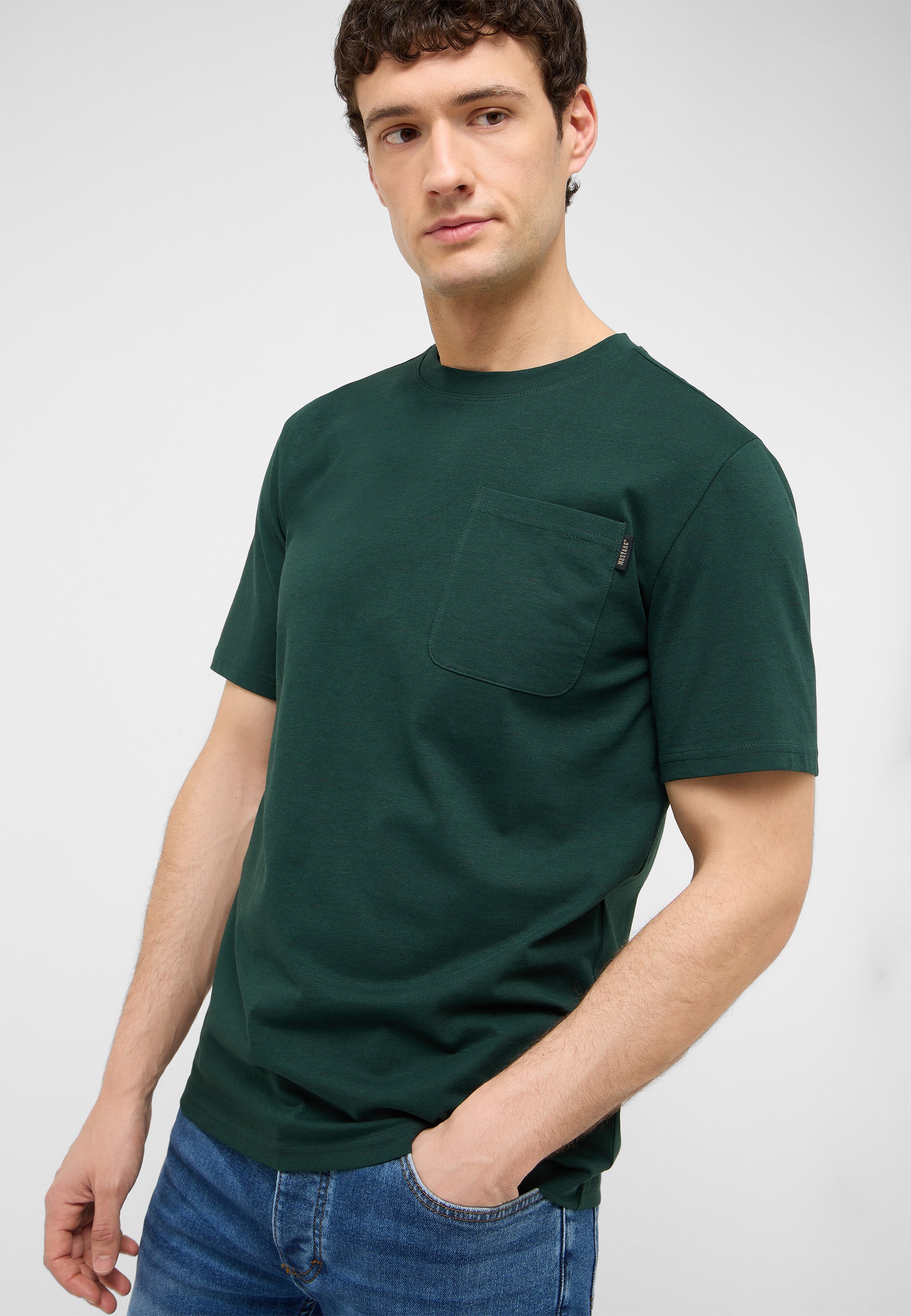T-Shirt, Kurzarm, Einfarbig, Brusttasche, Baumwolle