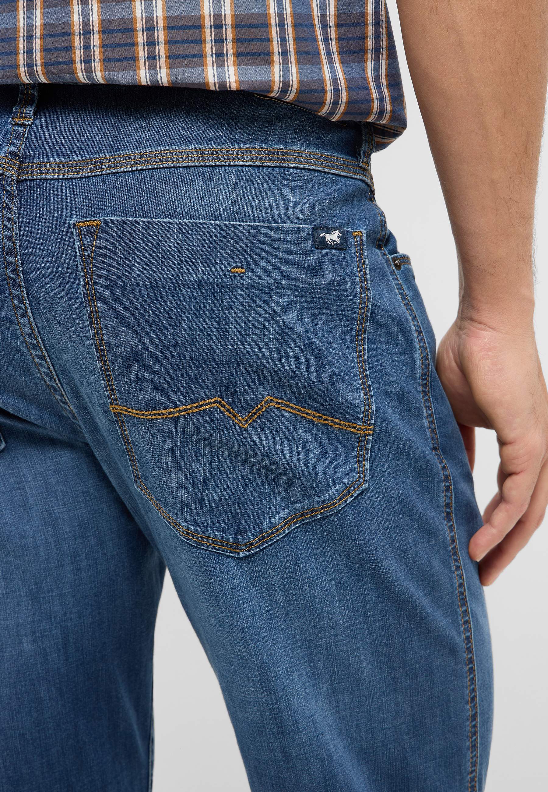 Jeans, Denim, Rückentasche, Aufnäher, Blau