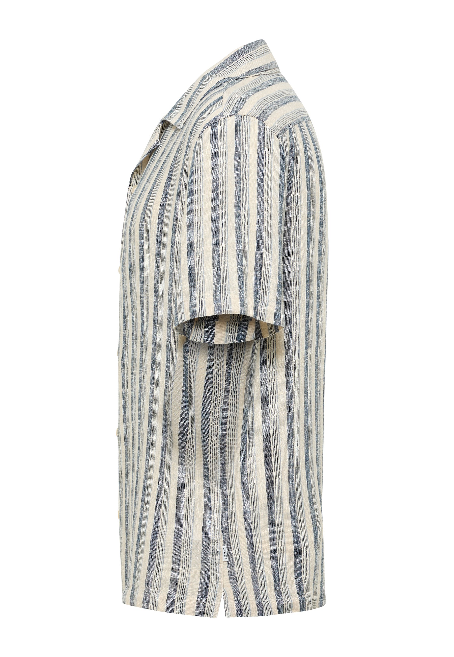 Hemd, Streifen, Kurzarm, Leinenoptik, Blau-Beige