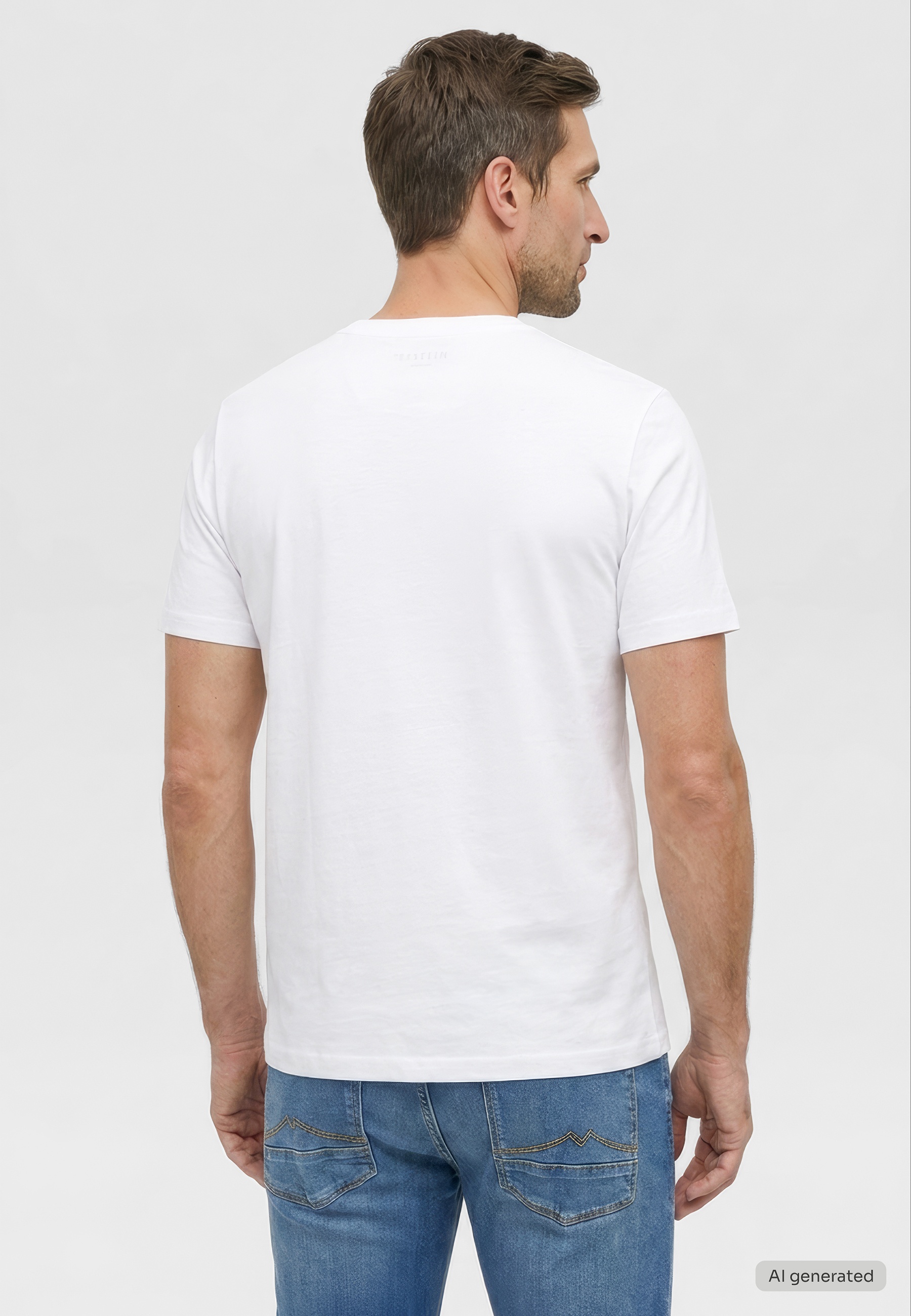 T-Shirt, Weiß, Rundhalsausschnitt, Kurze Ärmel, Rückansicht