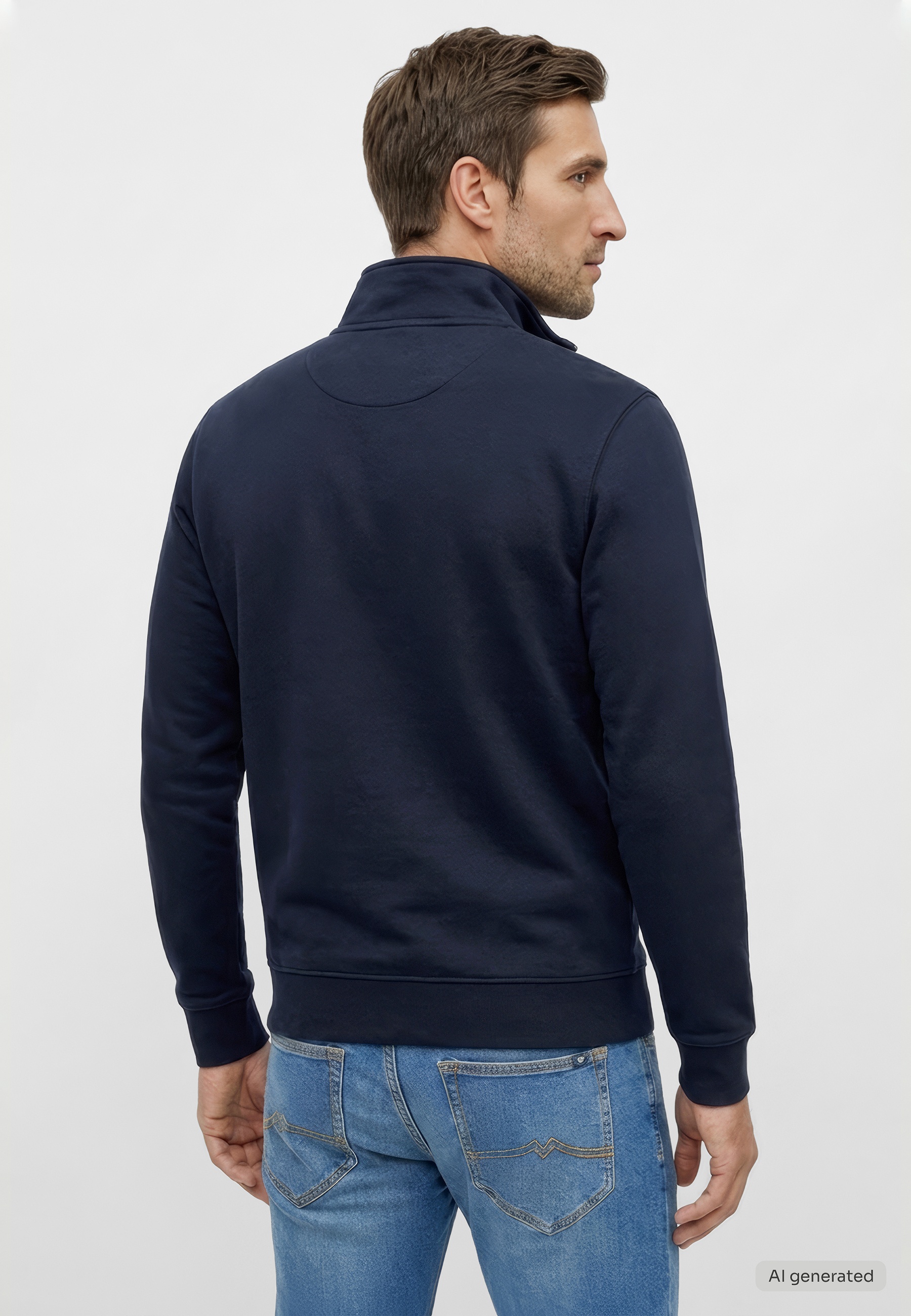 Herrenjacke, Nachtblau, Rückenansicht, Fleece/Kunstfell?, Jeans