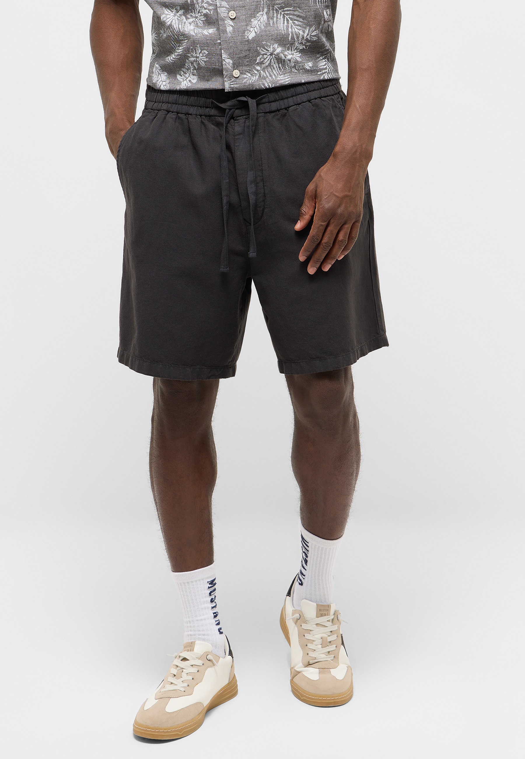 Shorts, Drawstring, Schwarz, Casual, knee-lenght