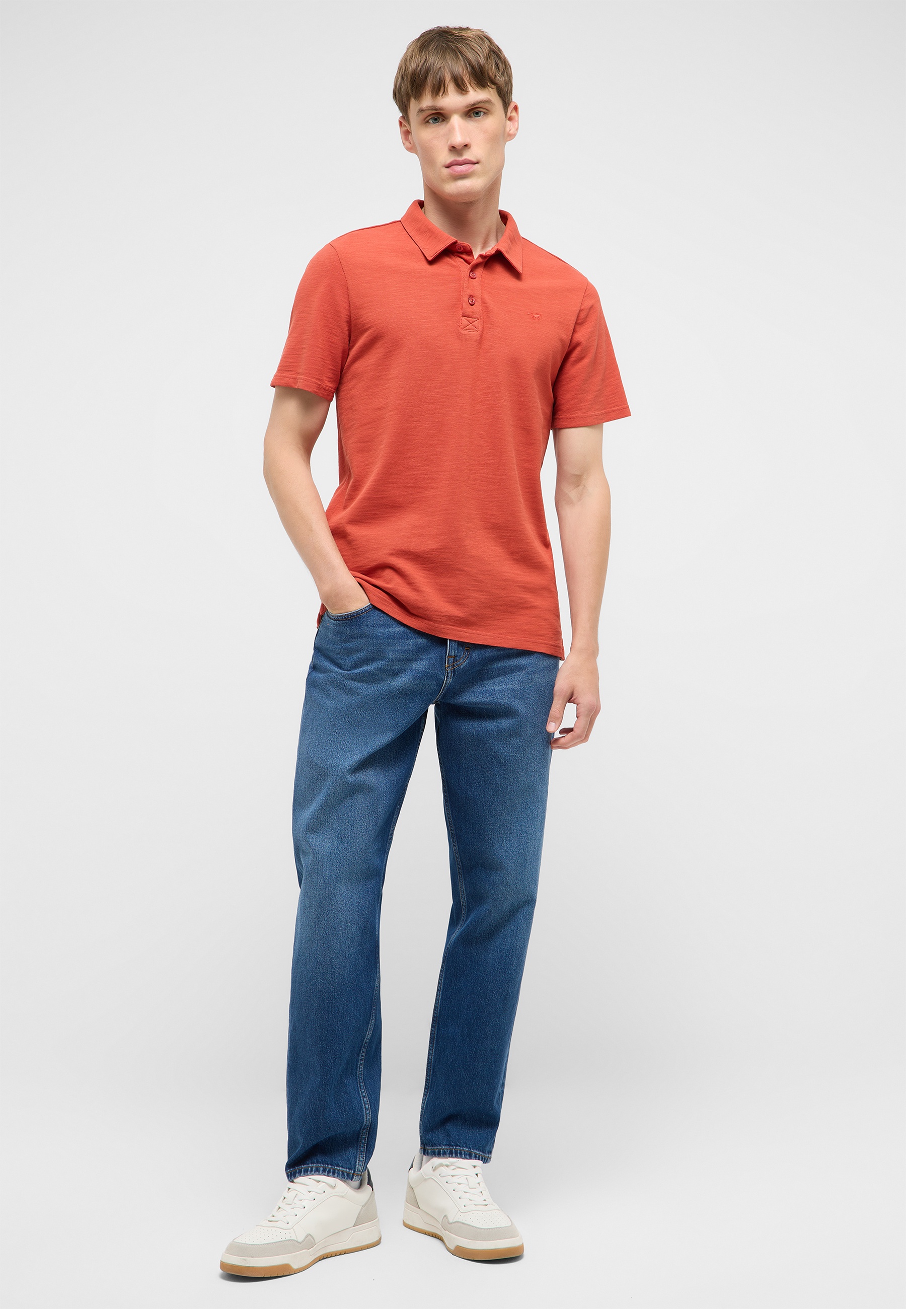 Polohemd, Kurzarm, Ordentliche Passform, Baumwollstoff, Jeanshose