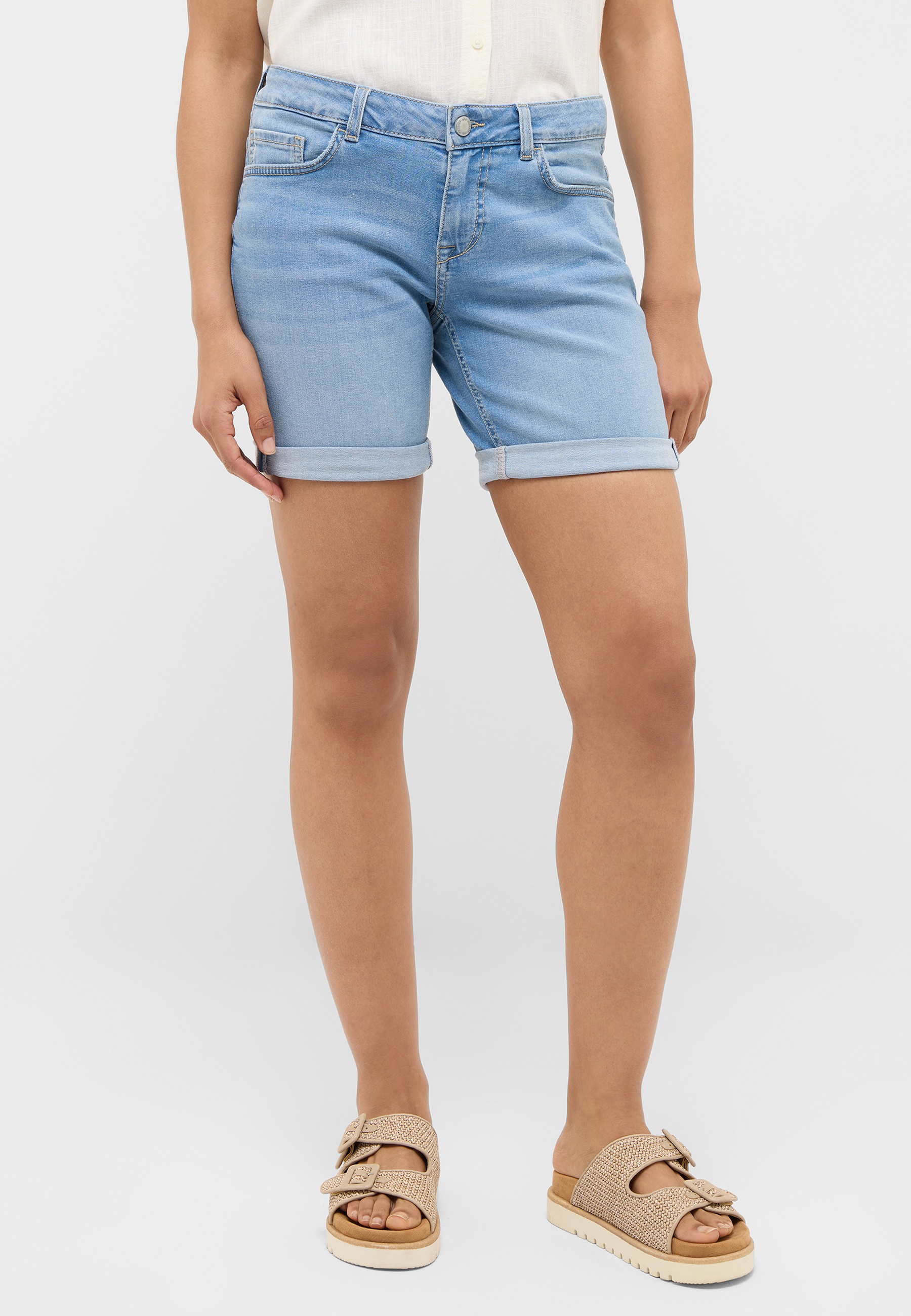 Shorts, Denim, Himmelblau, Gehäkelter Rand, Casual
