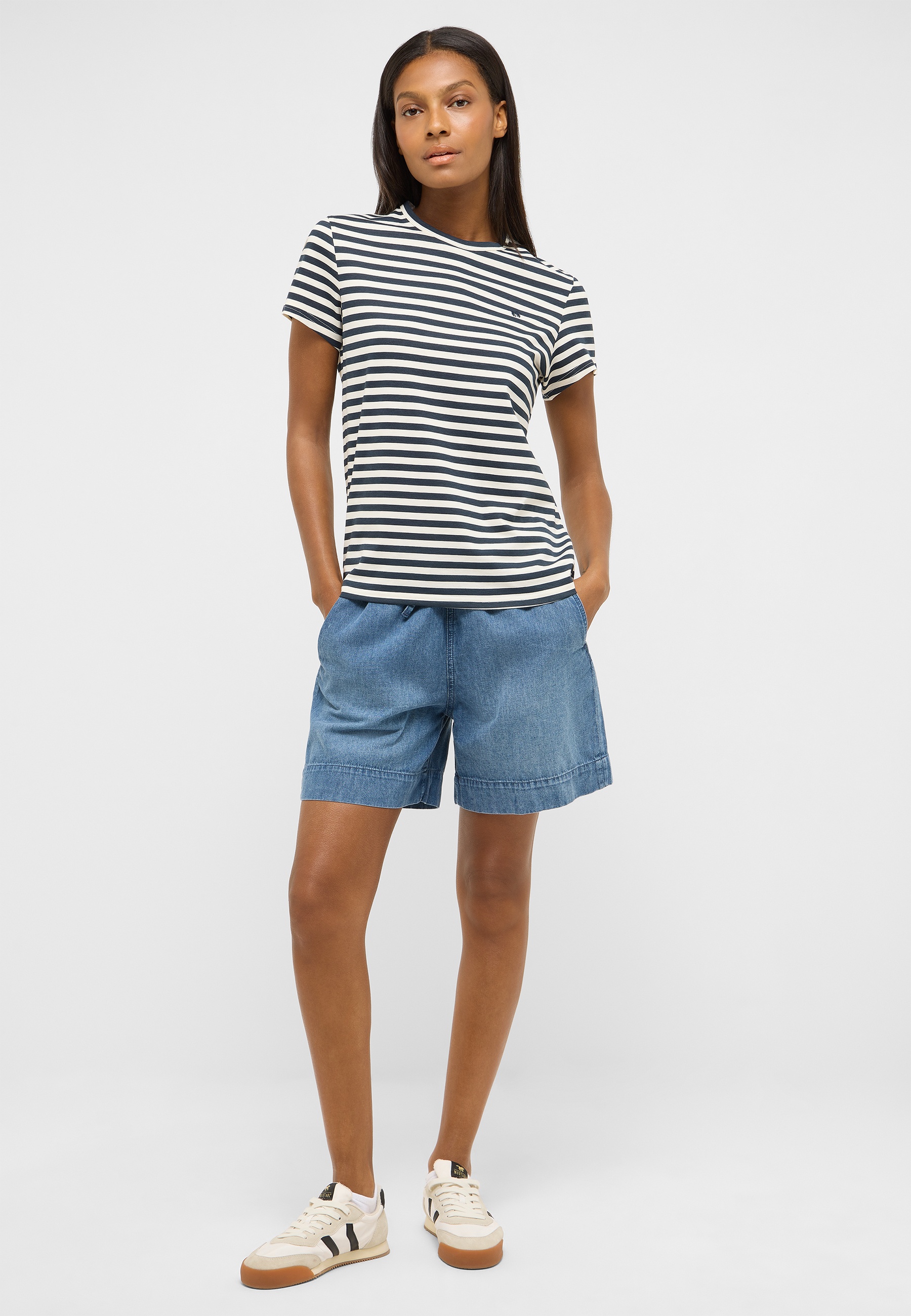T-Shirt, Streifen, Rundhals, Shorts, Jeansshorts