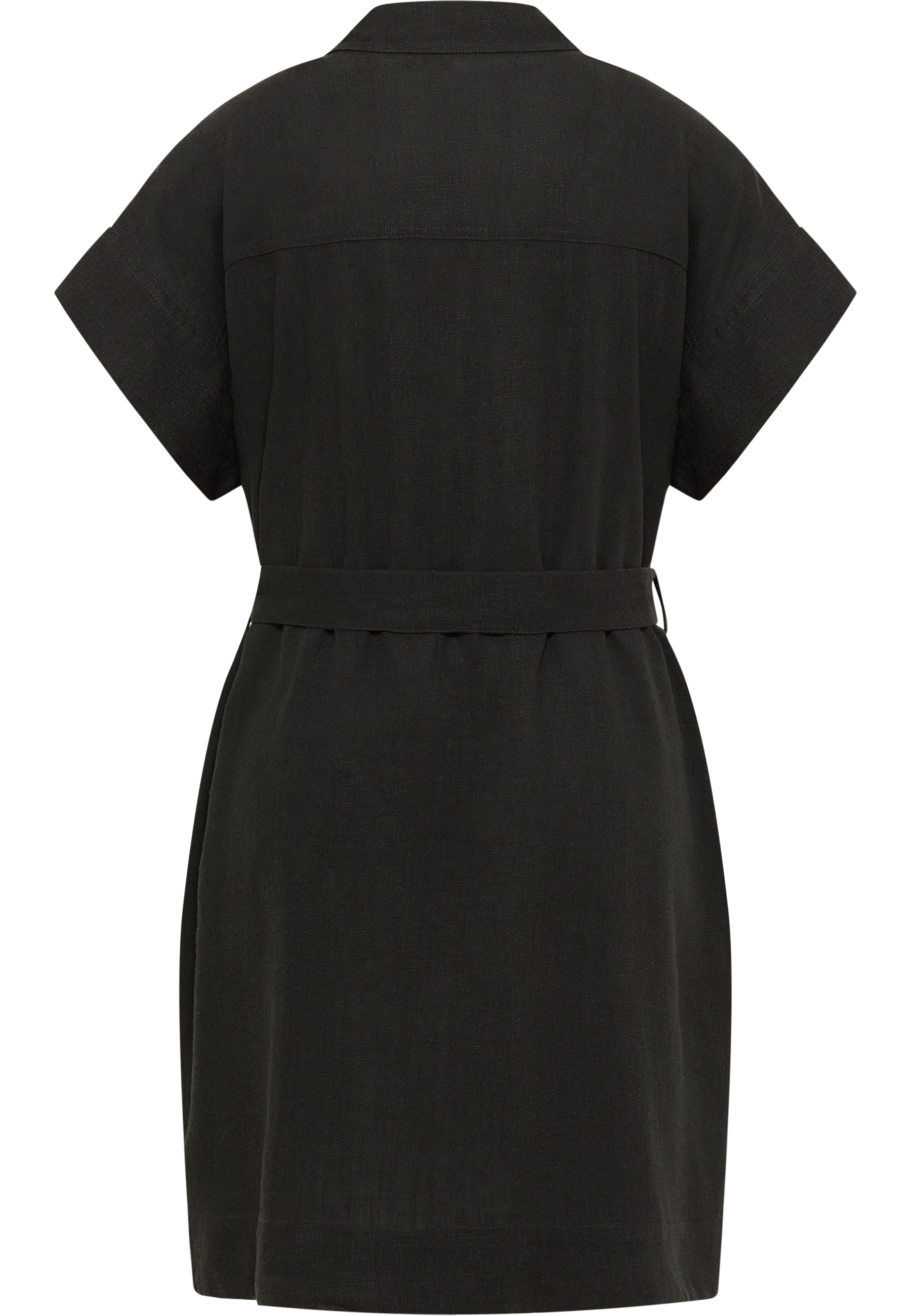 Kleid, Schwarz, Kurzarm, Taillengürtel, Midikleid