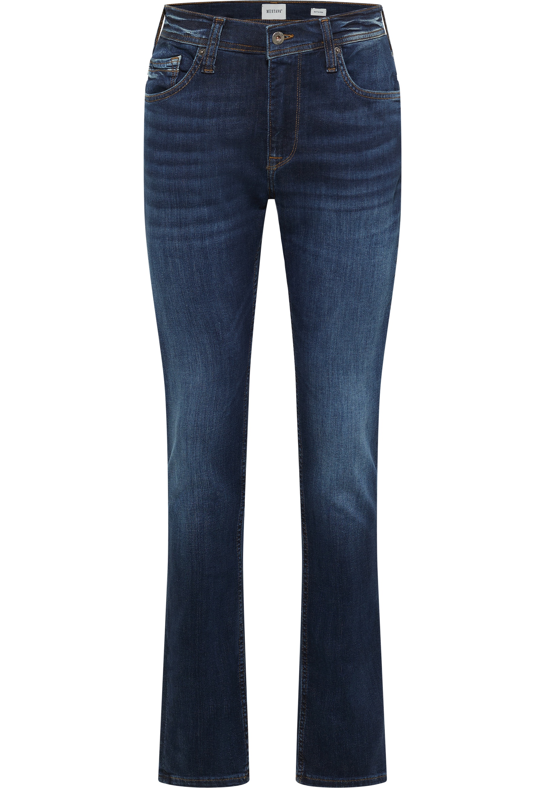 jeans, denim, straight leg, mid blue, five-pocket