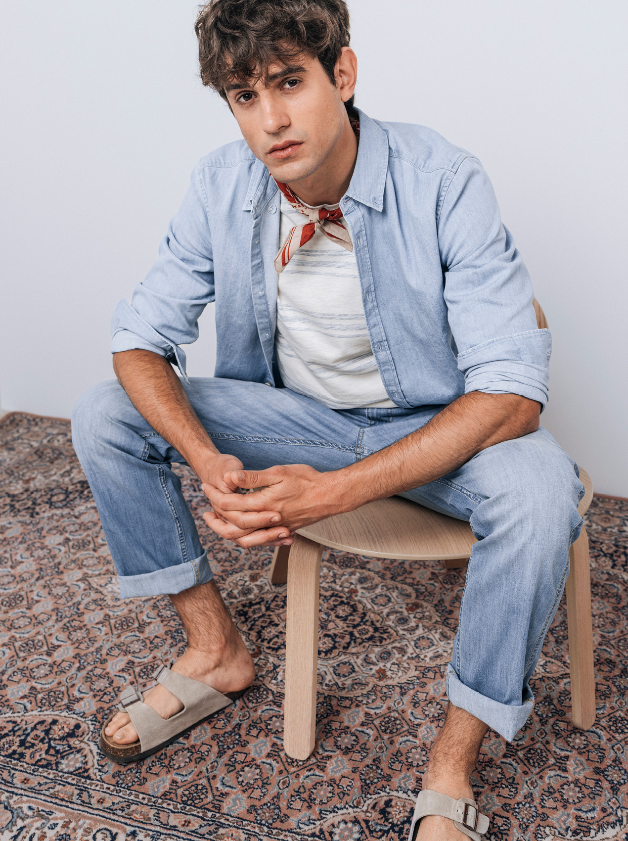 jeans, Denim, Hemd, Bandana, Sandalen