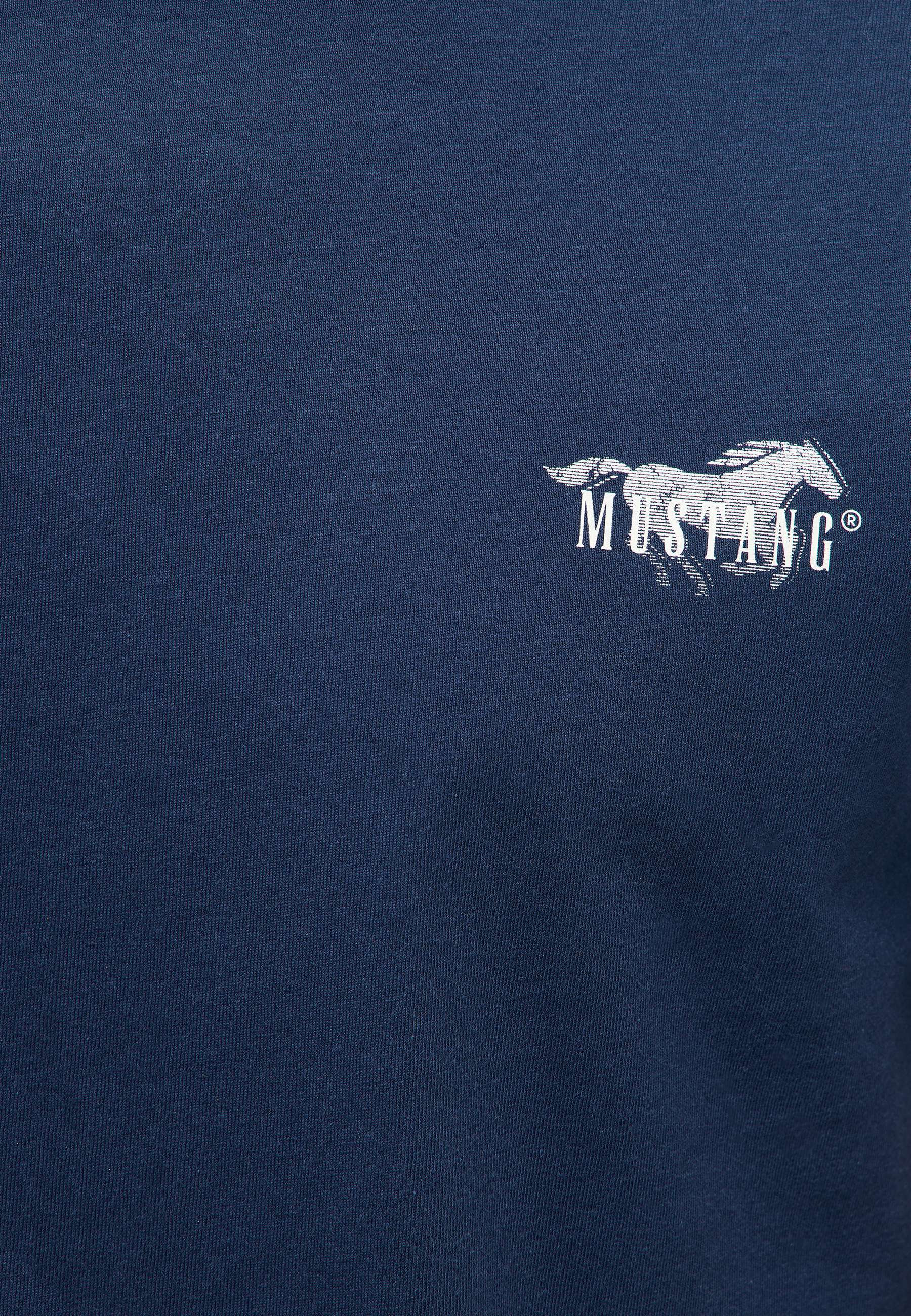 T-Shirt, Navy, Mustang-Logo, Pferde-Logo, Stickerei