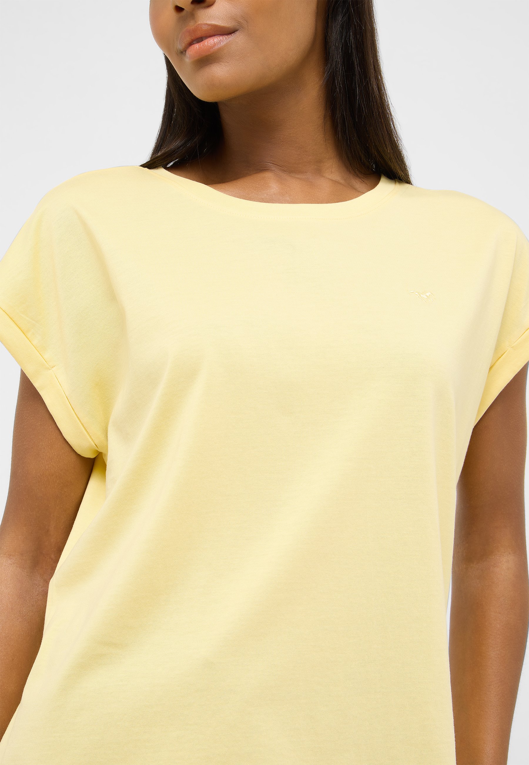 T-Shirt, Plain, Kurzarm, Rundhals, Pastellgelb