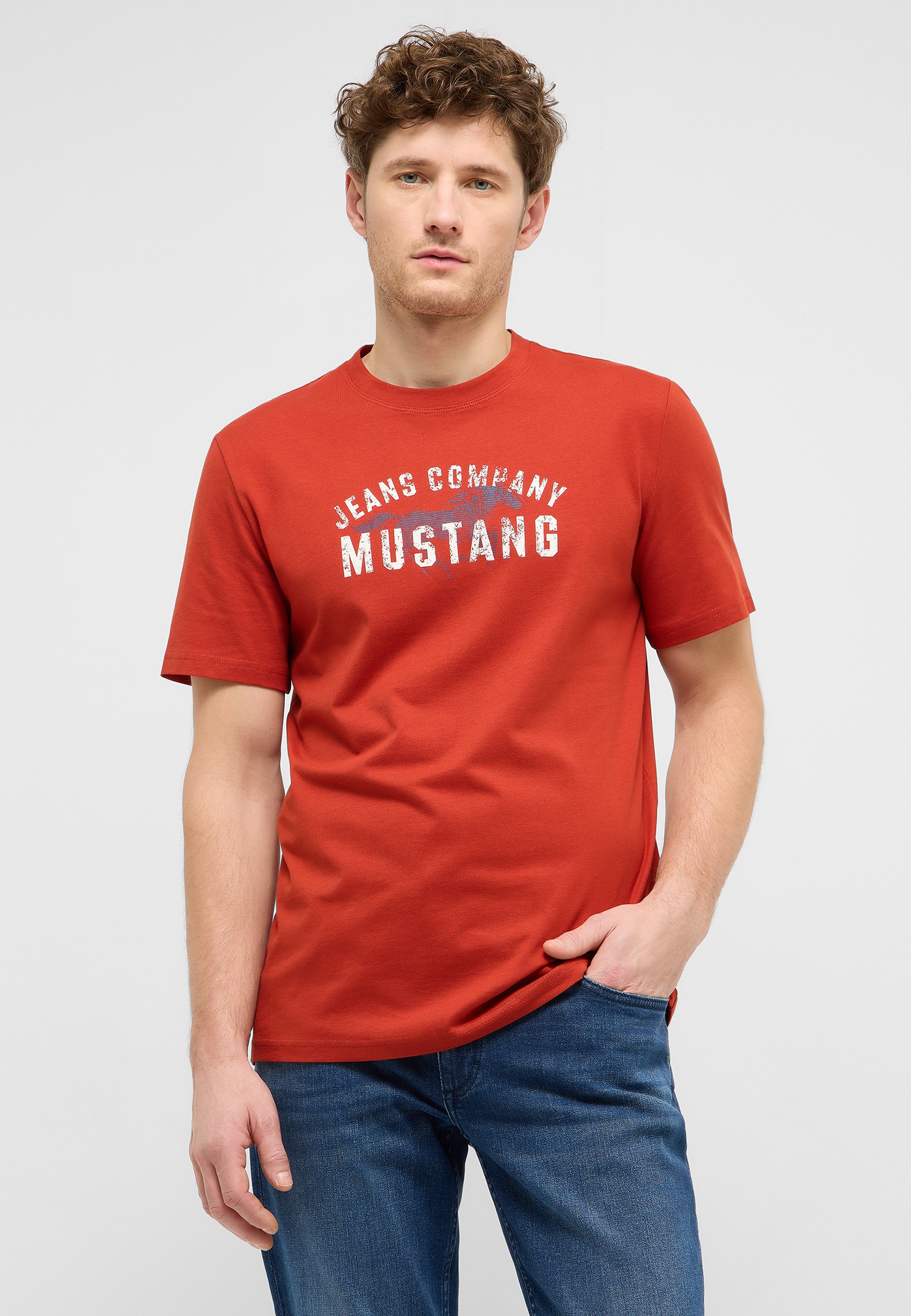 T-Shirt, Kurzarm, Rot, Grafikdruck, Mustang (Wenn Marke)?