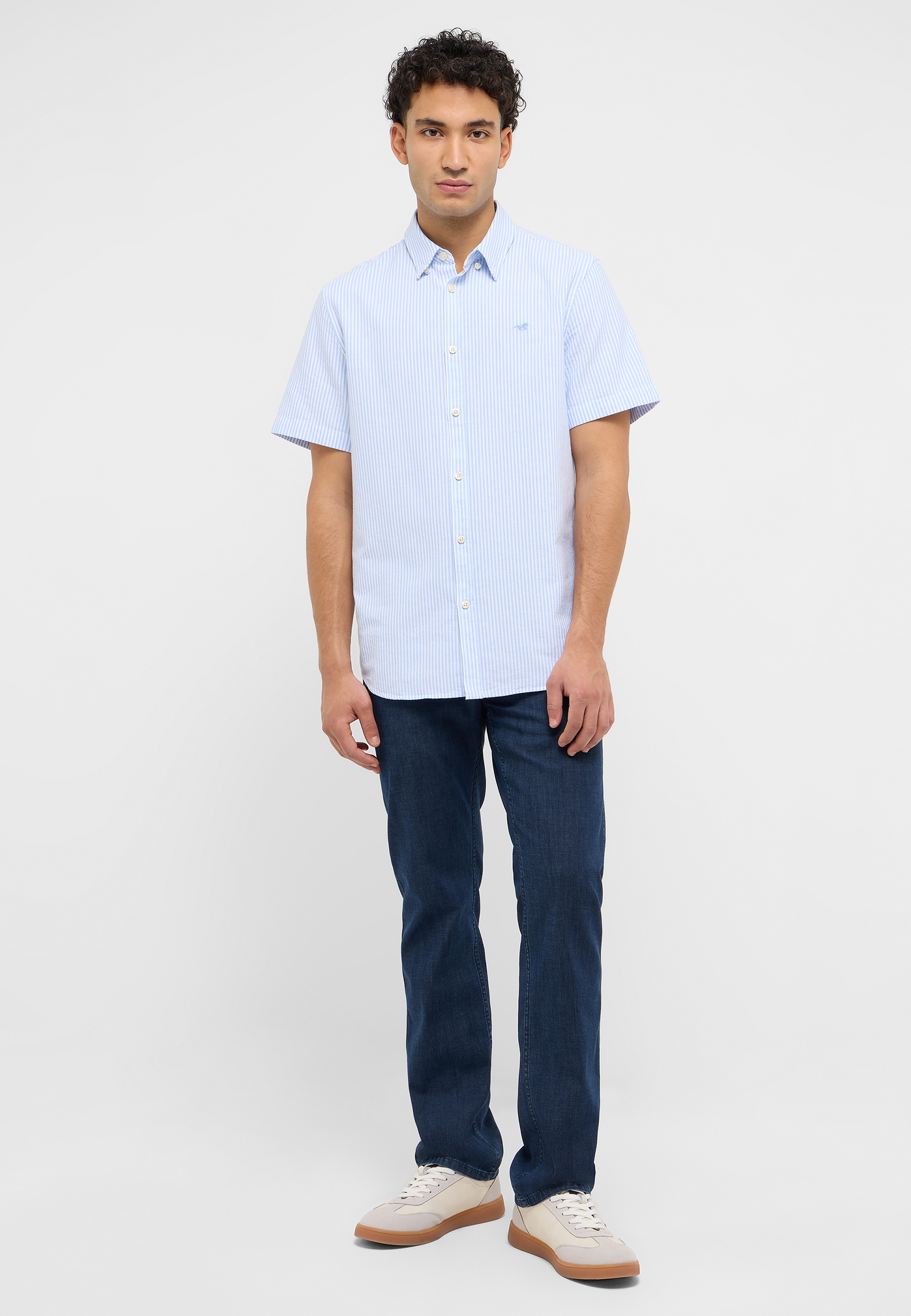 Hemd, Kurzarm, Streifen, Hellblau, Casual