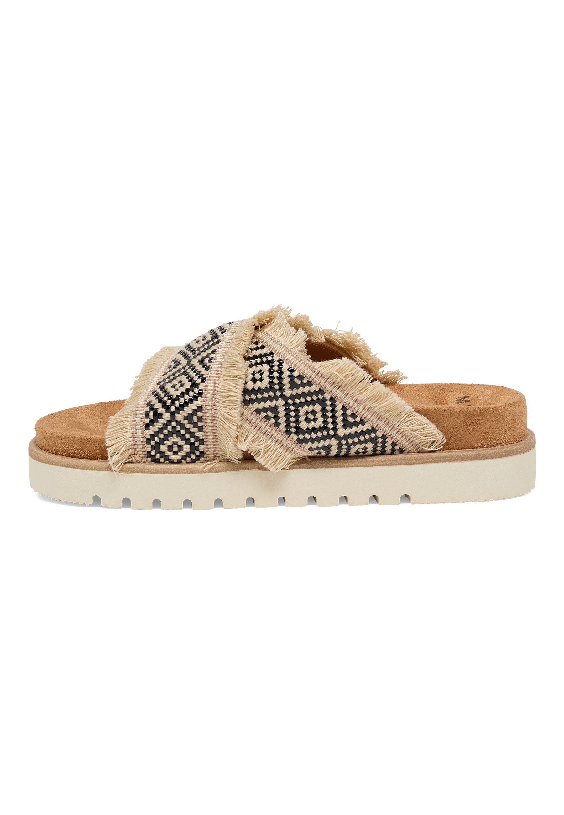 Slipper, Sandale, Gewebt, Print, Korksohle