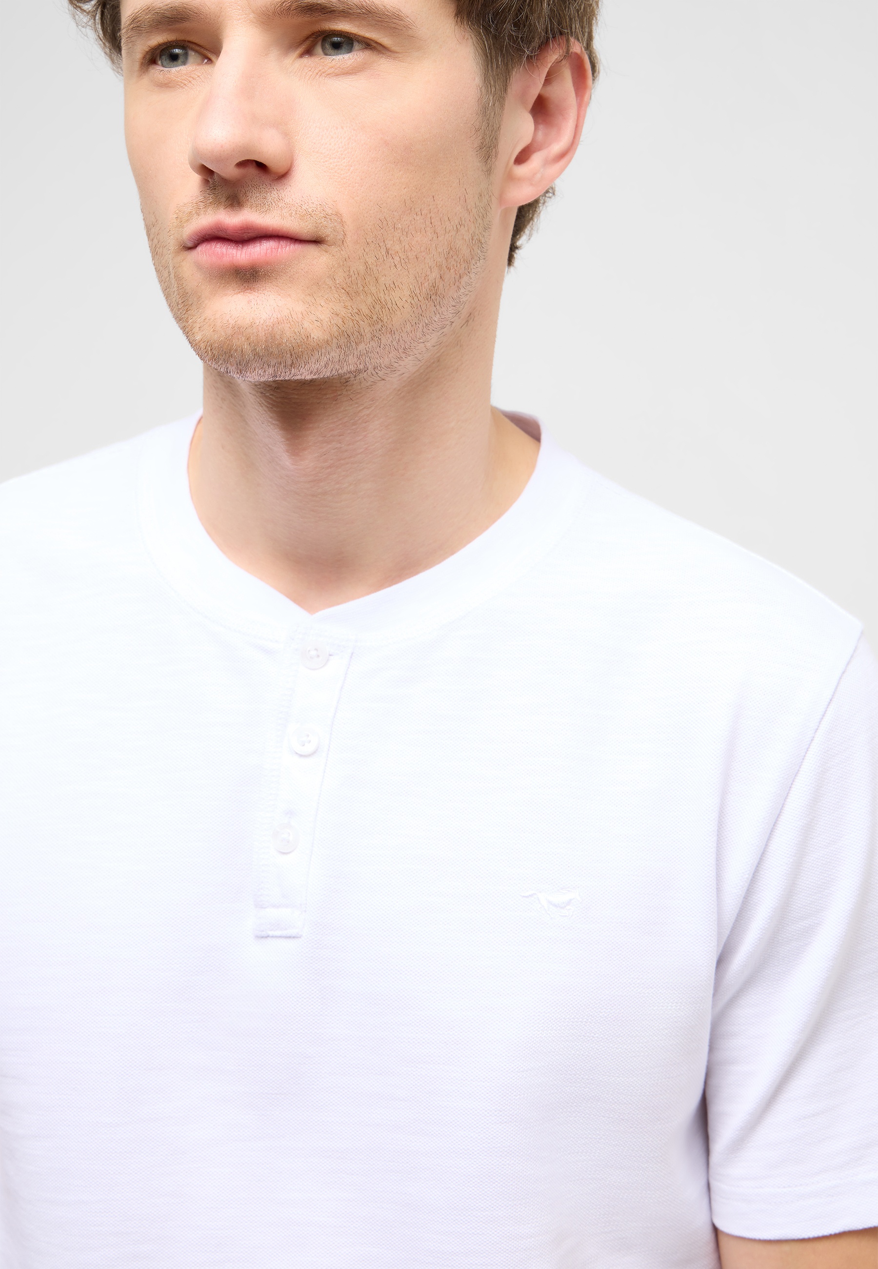 Henley, Polo, weiße T-Shirt, Kurzarm, Knopfleiste